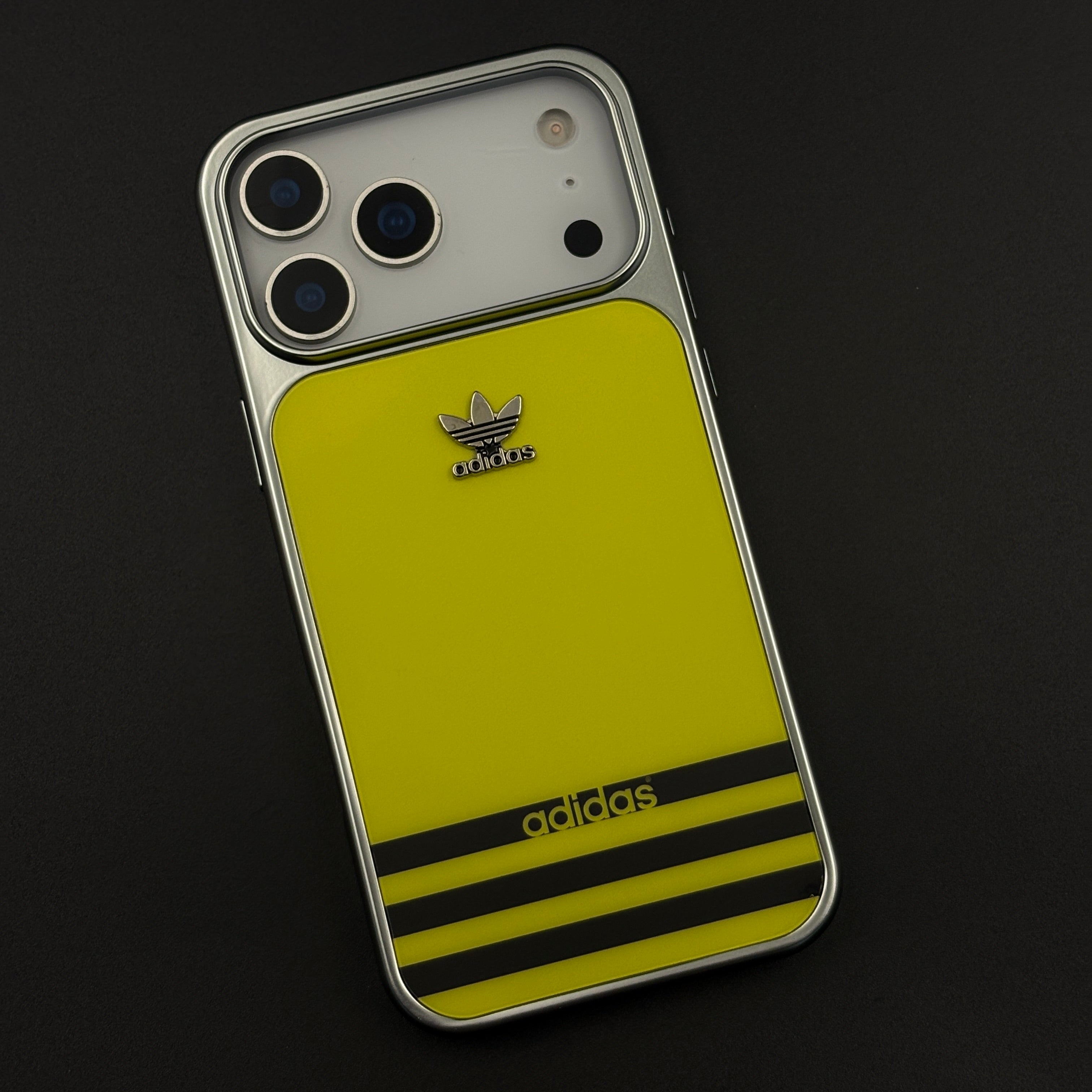 Luxury Sport Brand Style Metal Frame Yellow Stripe Case for iPhone 17 Series
