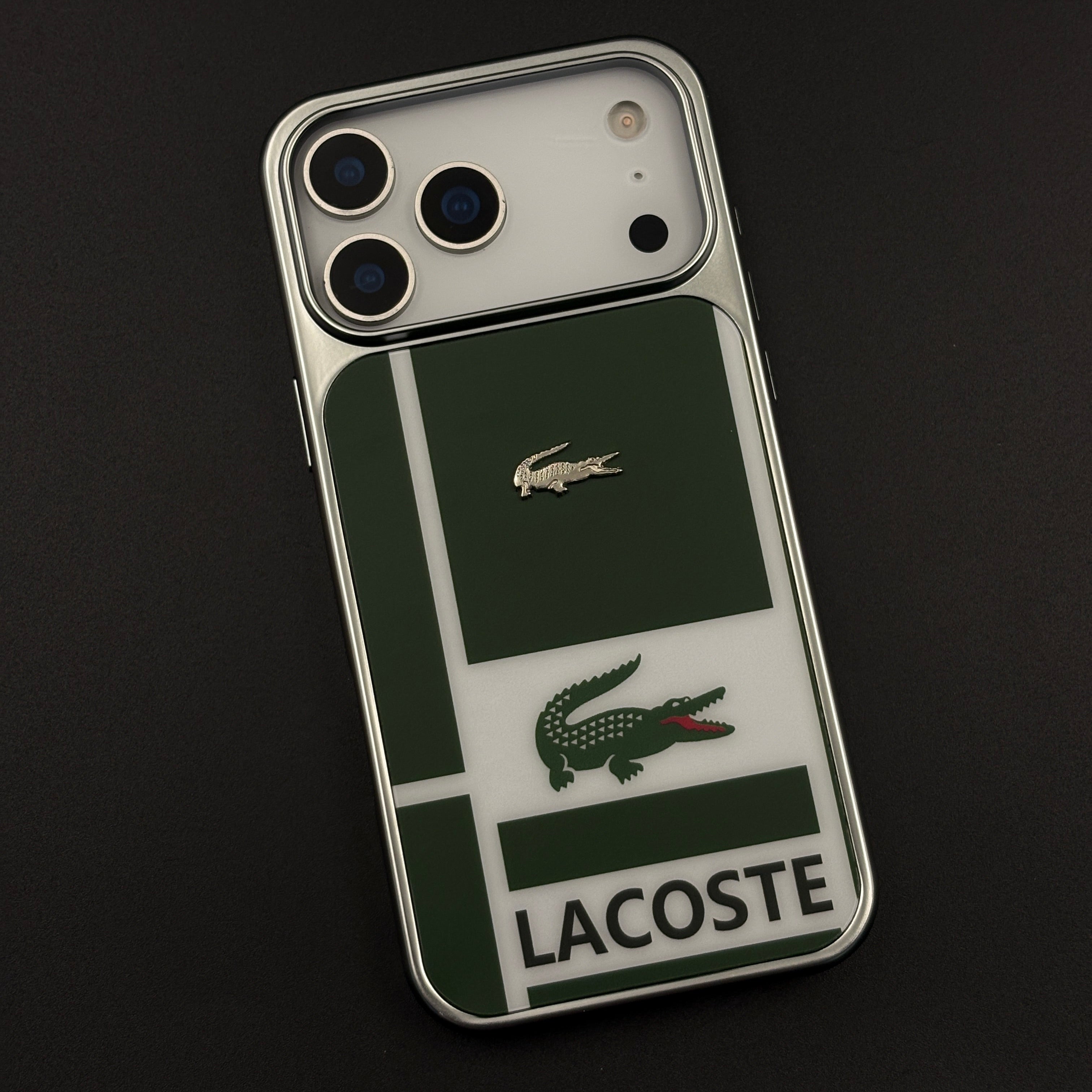 Luxury Lifestyle Brand Croc Stripe Case with Metal Emblem for iPhone 17 Series