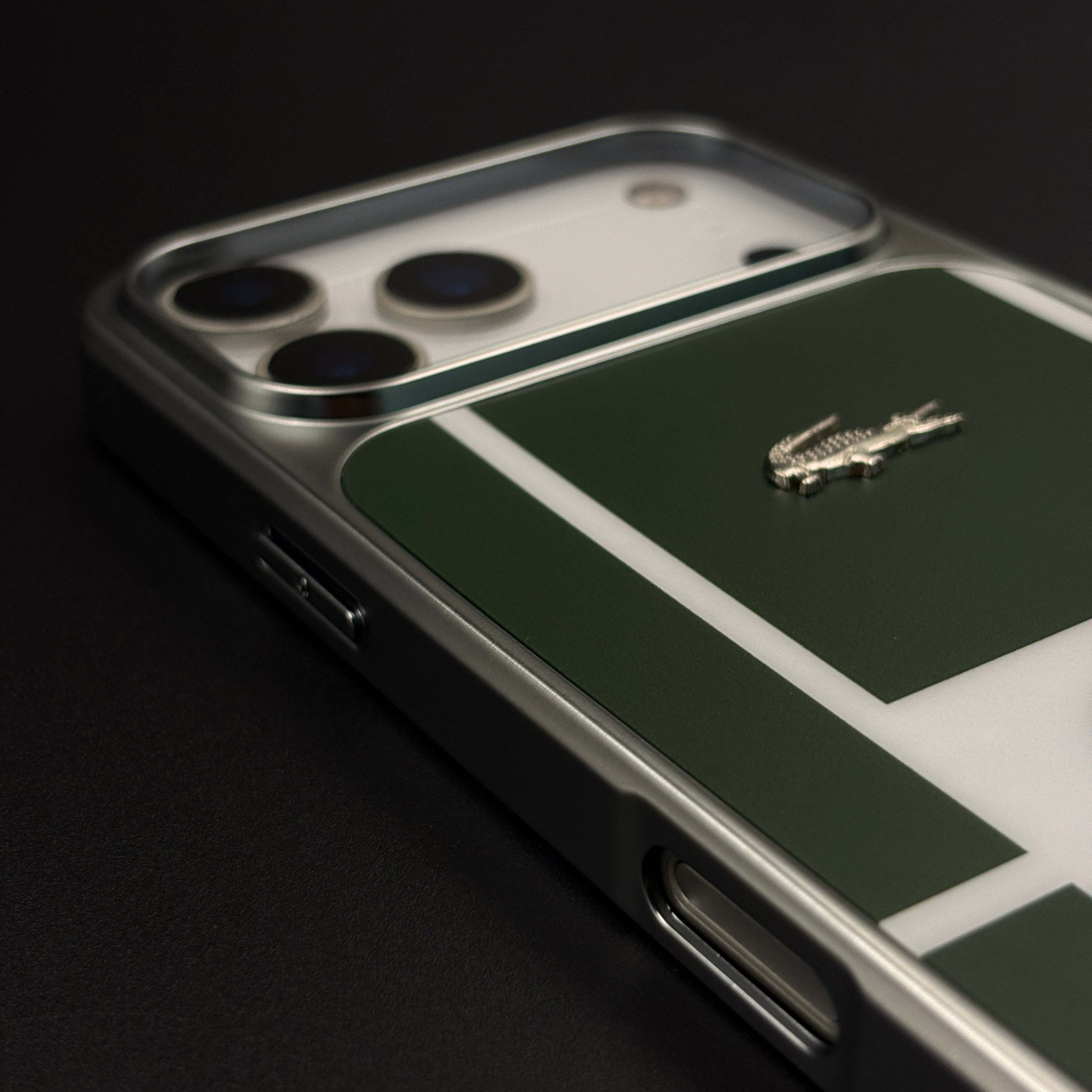 Luxury Lifestyle Brand Croc Stripe Case with Metal Emblem for iPhone 17 Series