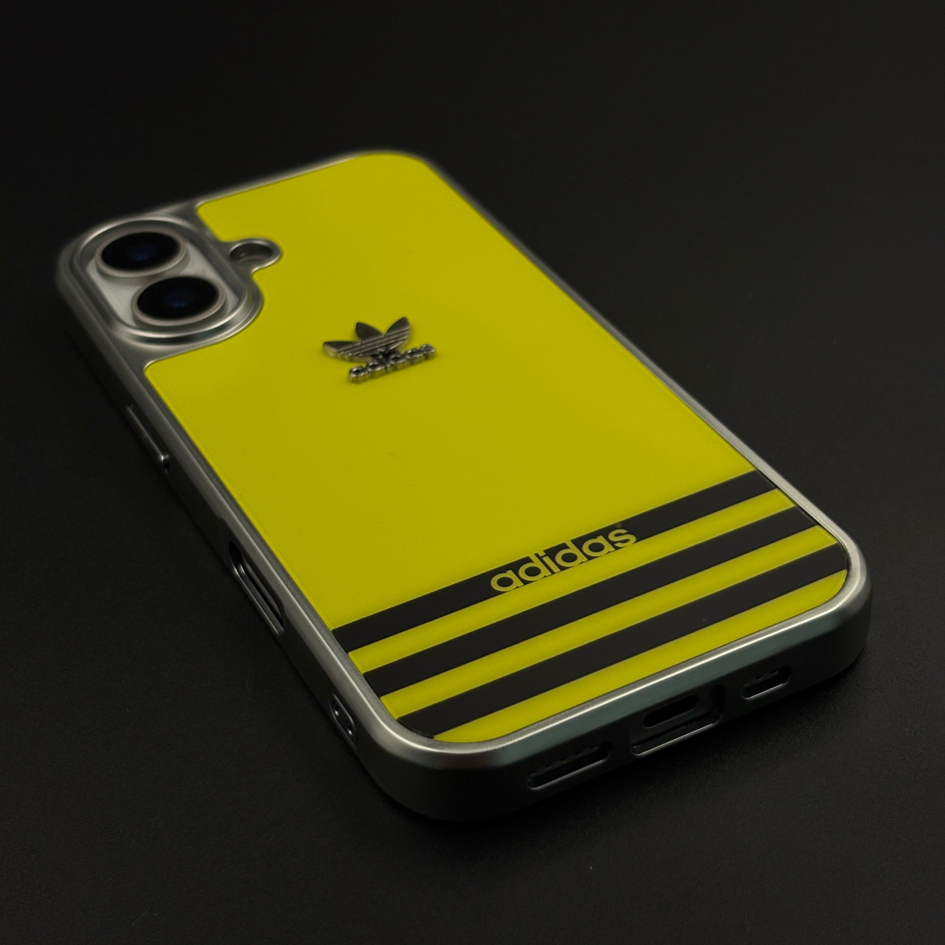 Luxury Sport Brand Style Metal Frame Yellow Stripe Case for iPhone 17