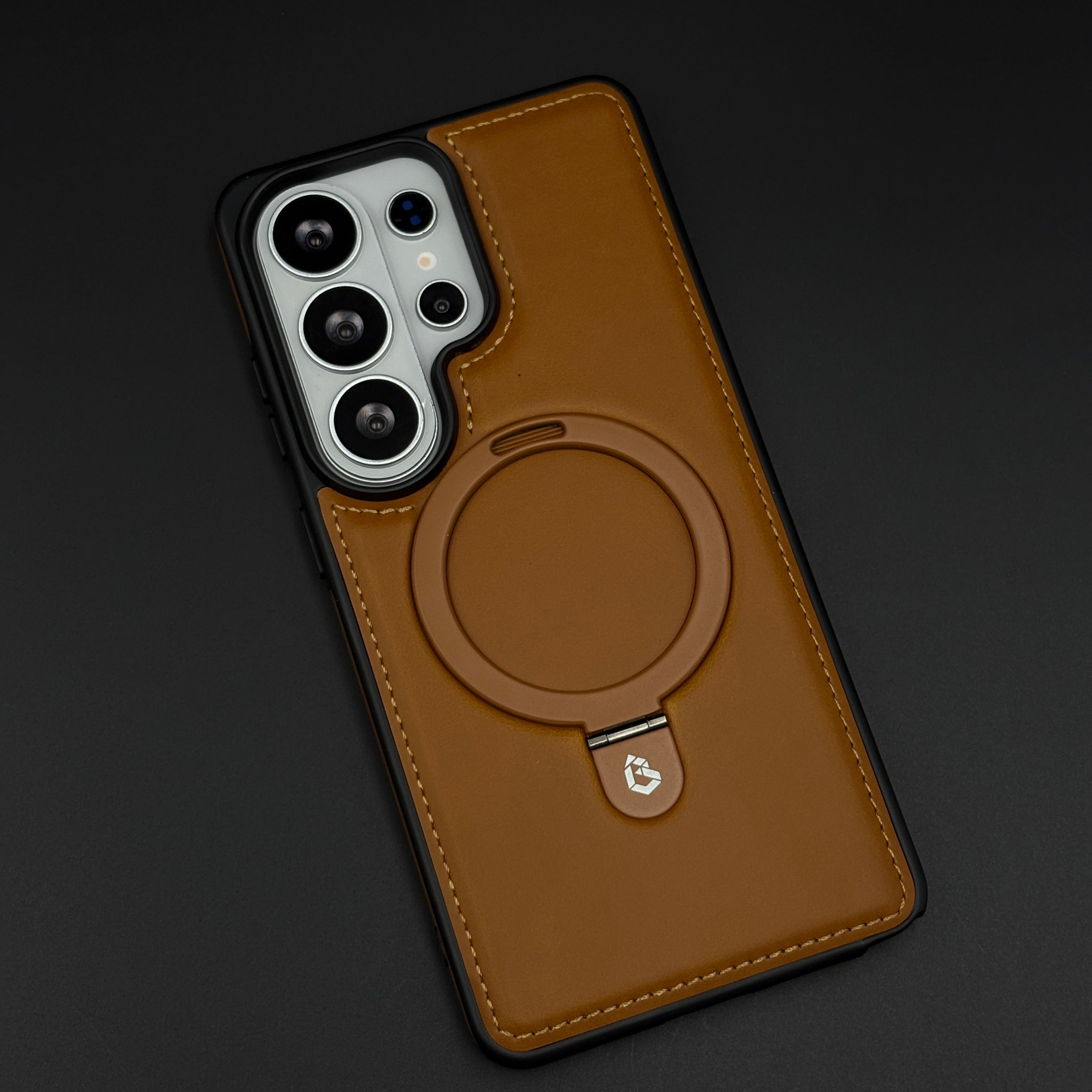 Magnetic Leather MagSafe Case for Samsung Galaxy S25 Ultra | Premium Stitch Finish | Kickstand Ring