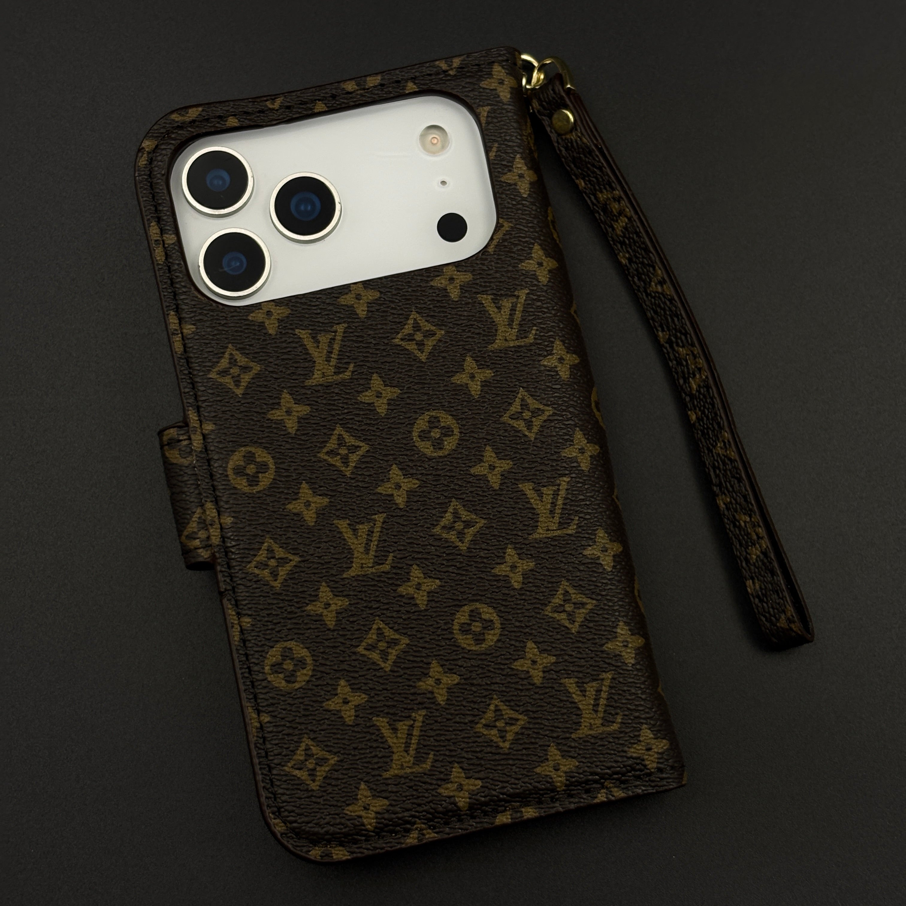 Monogram Flip Wallet Case for iPhone 17 Series with Card Slots | ID Window & Wrist Strap