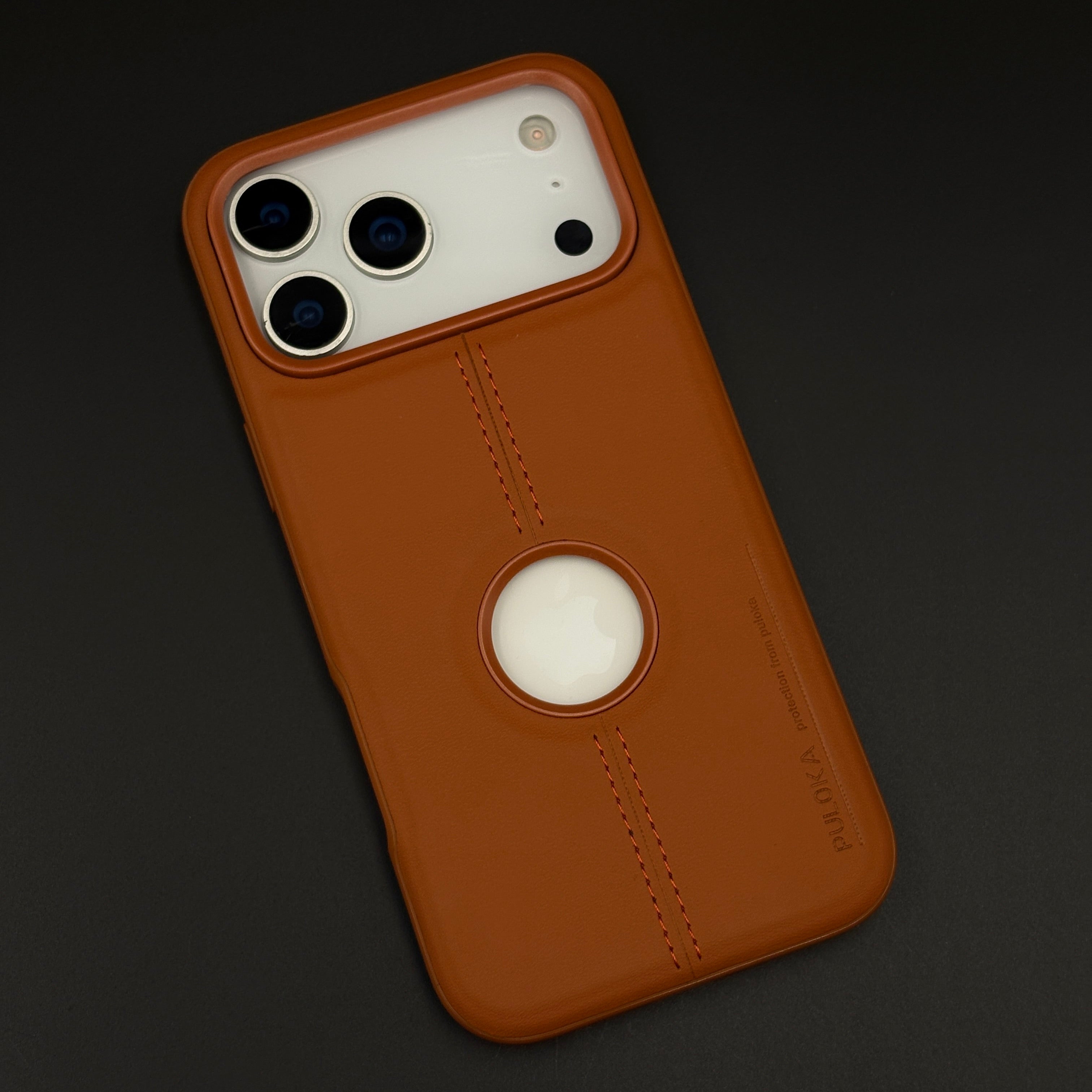 Stitched Leather Logo Cut Mobile Case Cover for iPhone 17 Series