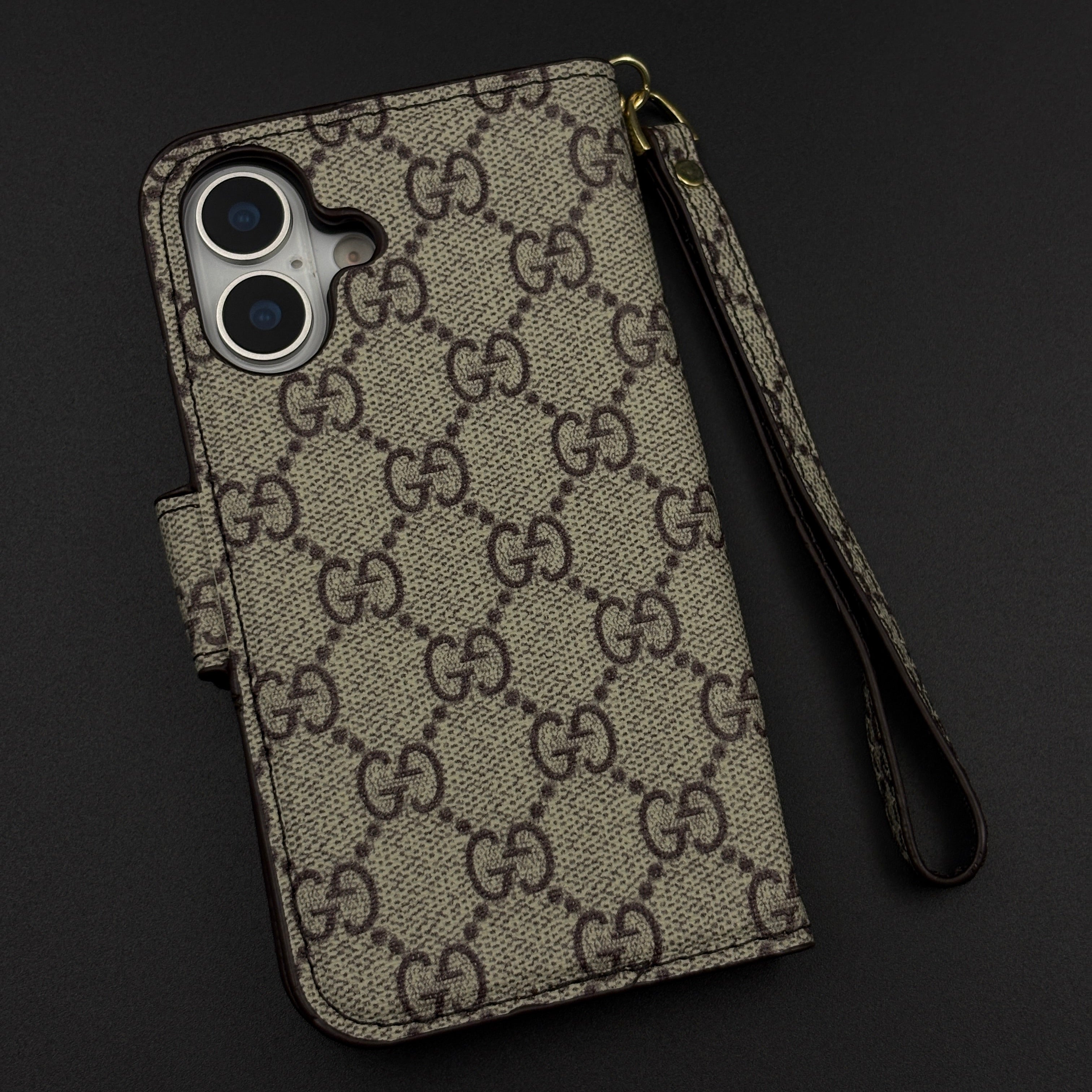 GG Monogram Flip Wallet Case for iPhone 17 with Card Slots | ID Window & Wrist Strap