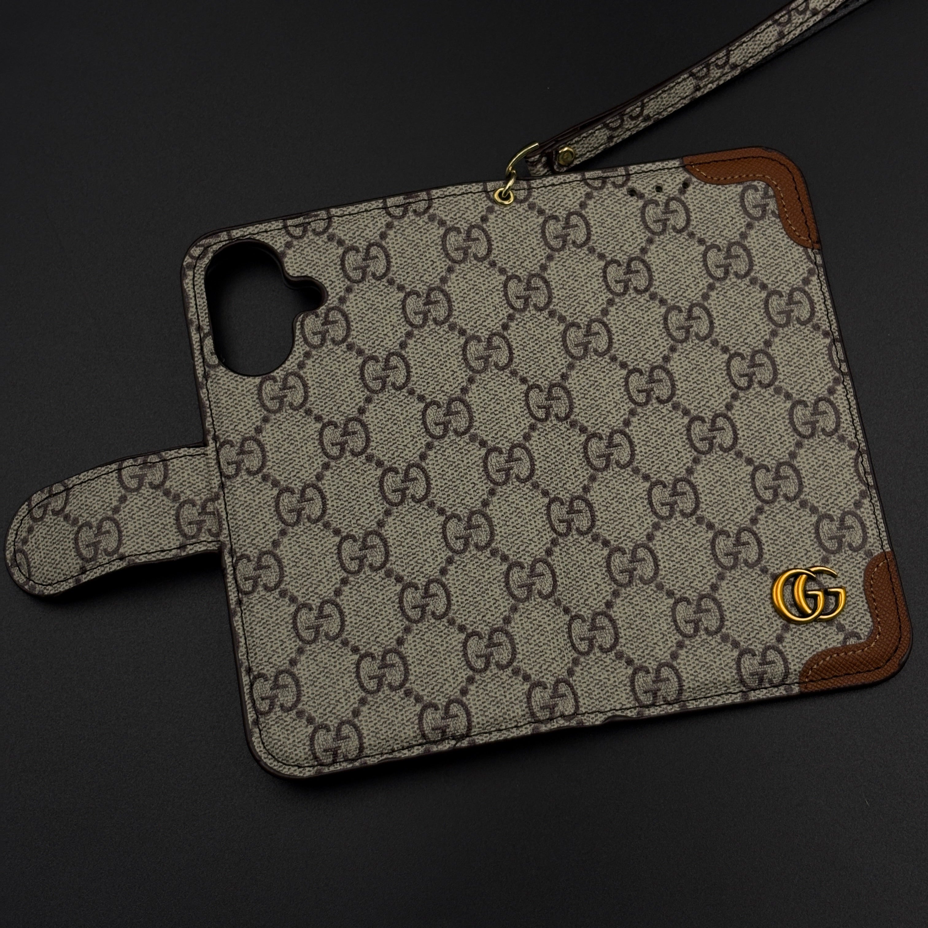 GG Monogram Flip Wallet Case for iPhone 17 with Card Slots | ID Window & Wrist Strap