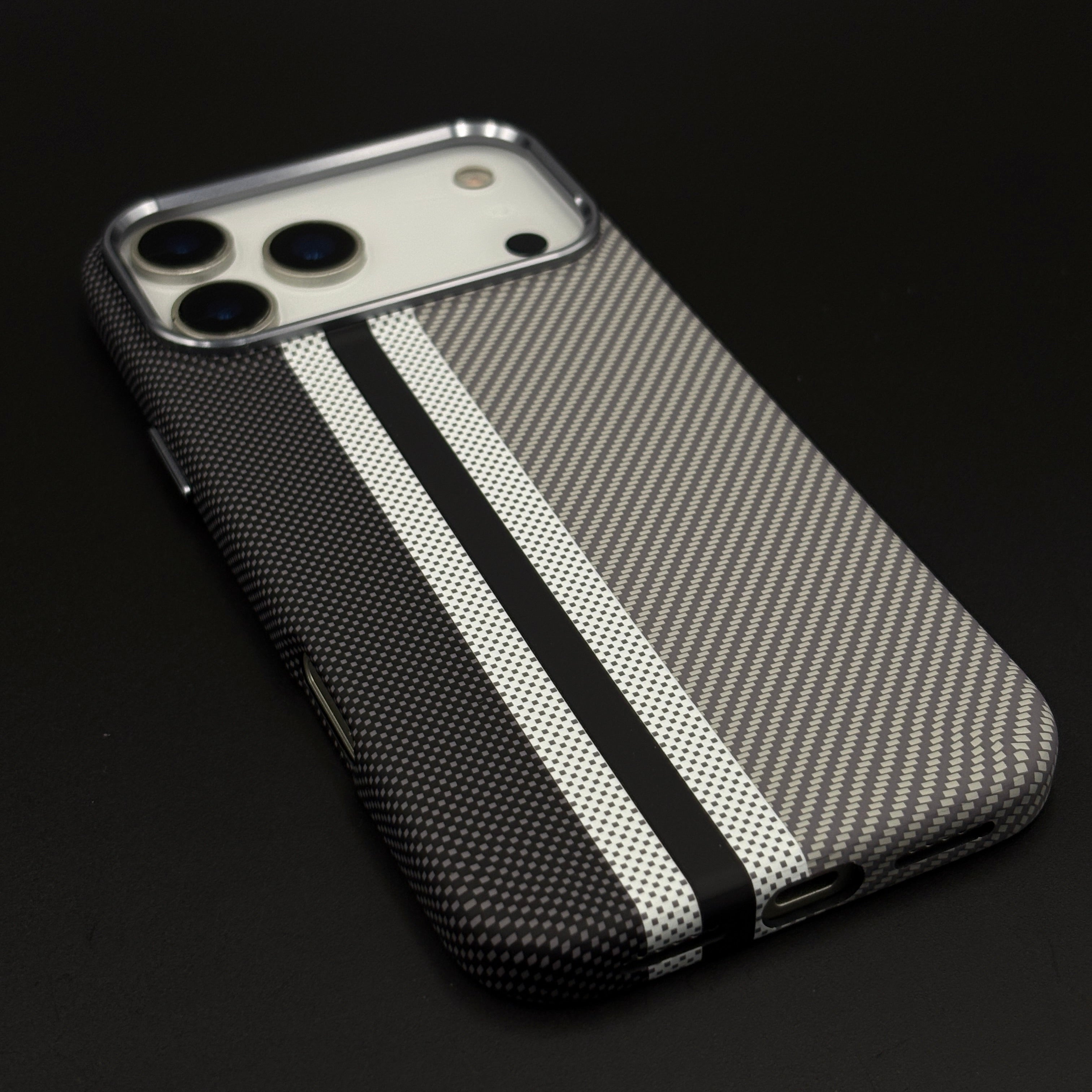 Aramid Texture Case Stripe Pattern Gray for iPhone 17 Series | Carbon Fibre Feel | Hidden MagSafe | Ultra Slim Fit