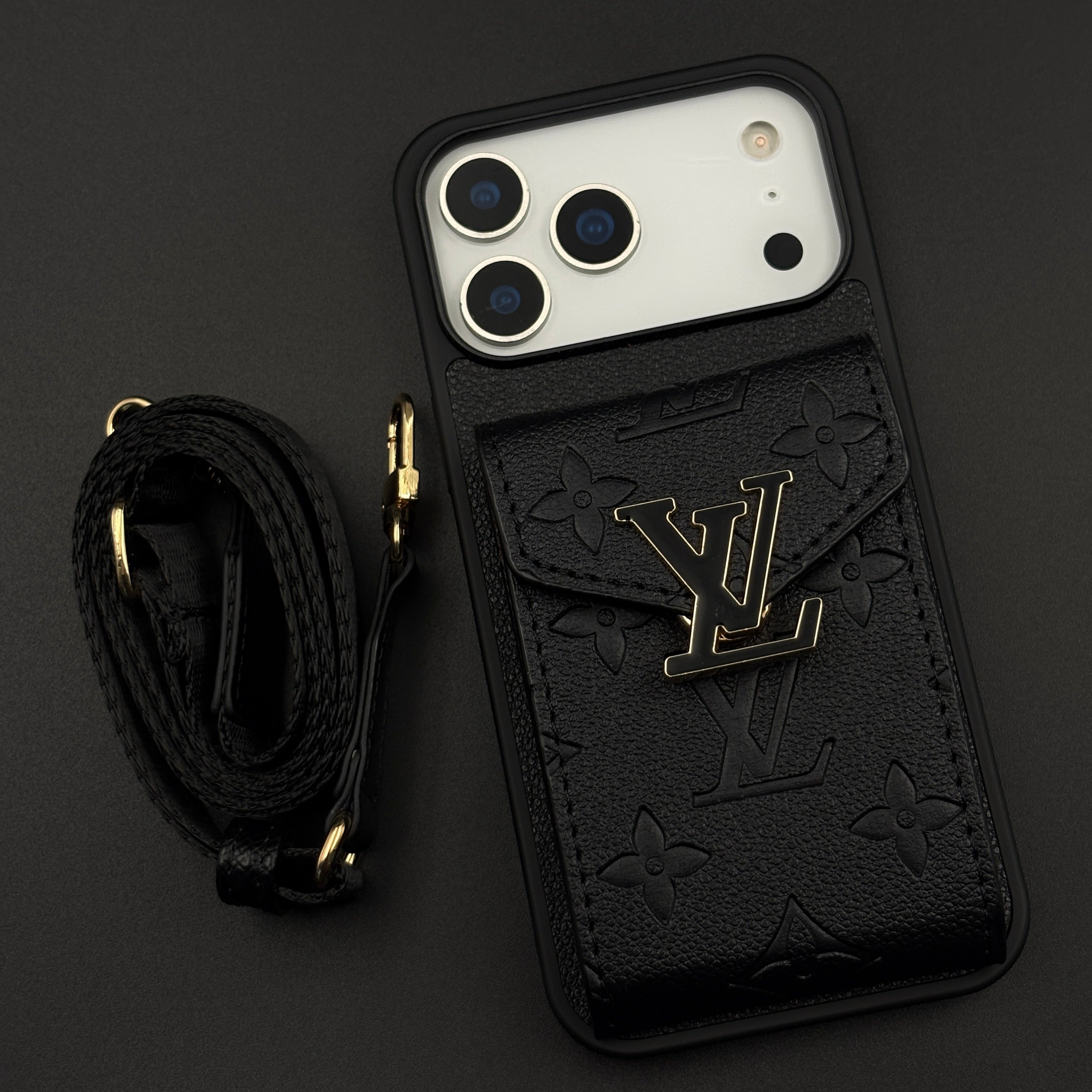 Luxury Fashion Brand Embossed Monogram Cardholder Sling Case for iPhone 17 Series
