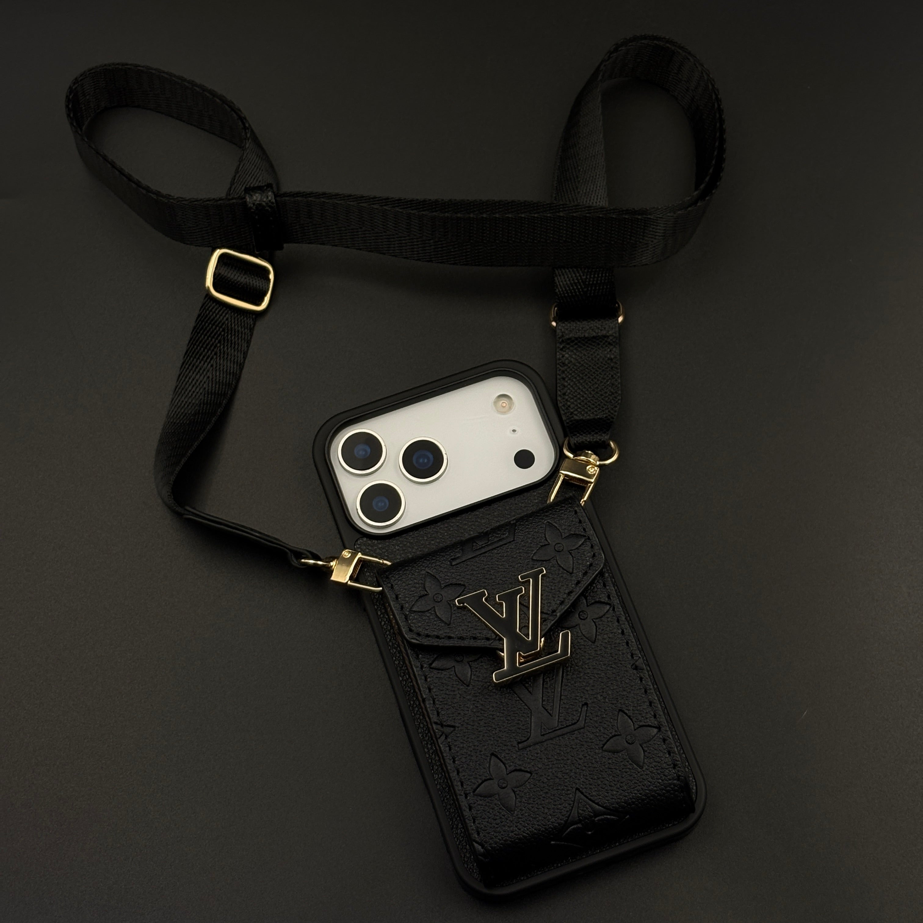 Luxury Fashion Brand Embossed Monogram Cardholder Sling Case for iPhone 17 Series