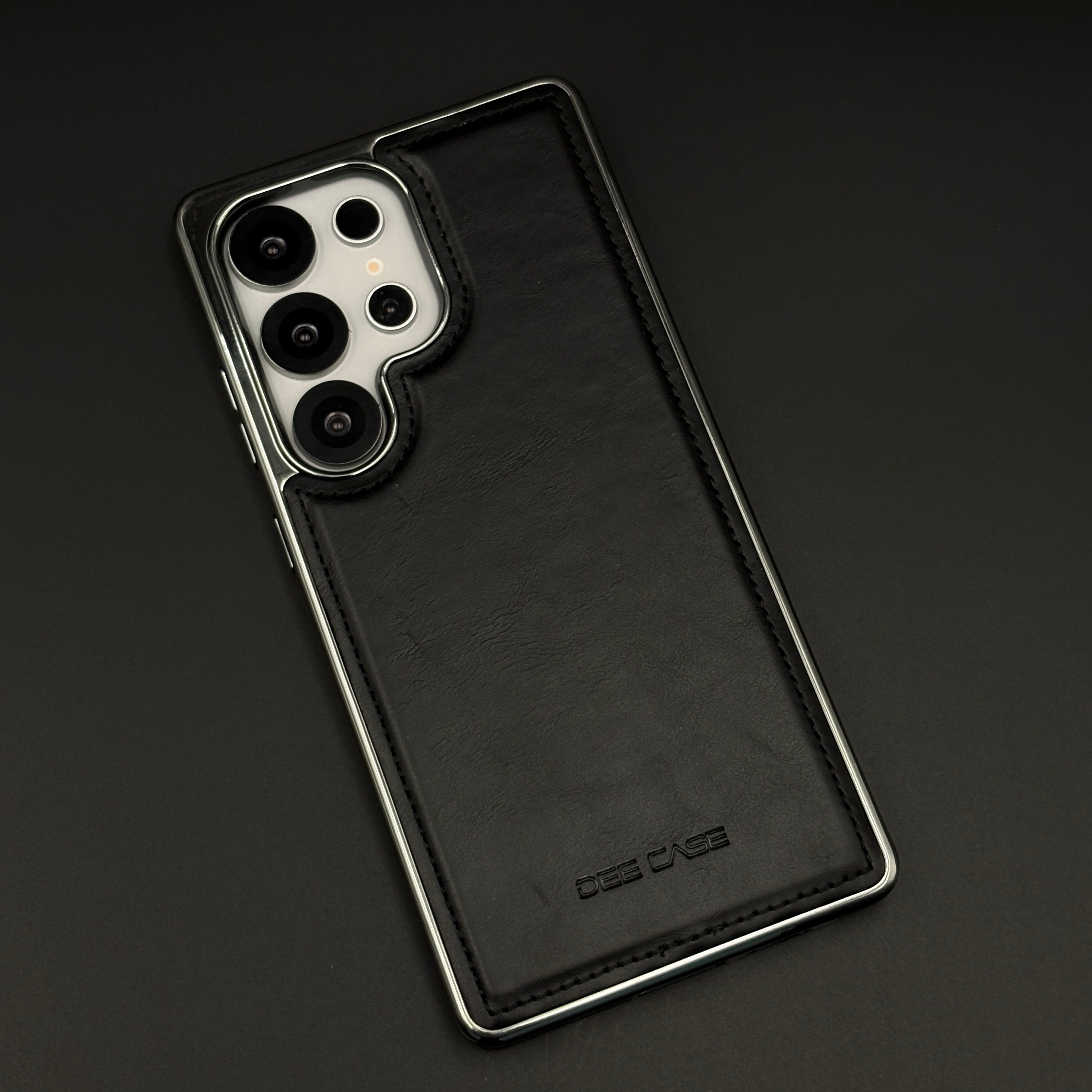 Leather Texture Stitched Chrome Border Mobile Case Cover for Samsung Galaxy S24 Ultra