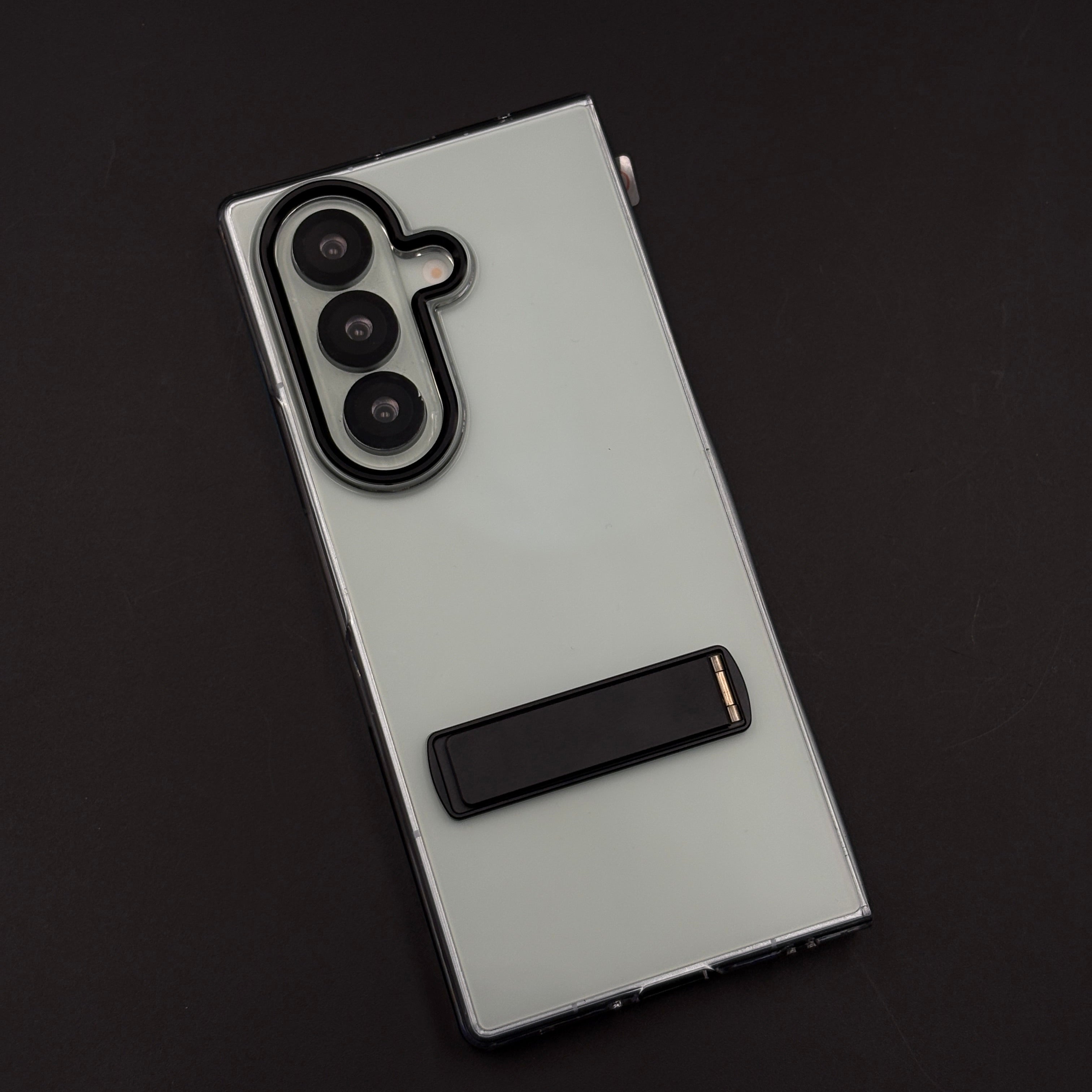 Non-Yellowing Transparent Metal Kickstand Mobile Case Cover with Front Screen Protector for Samsung Galaxy Z Fold 7