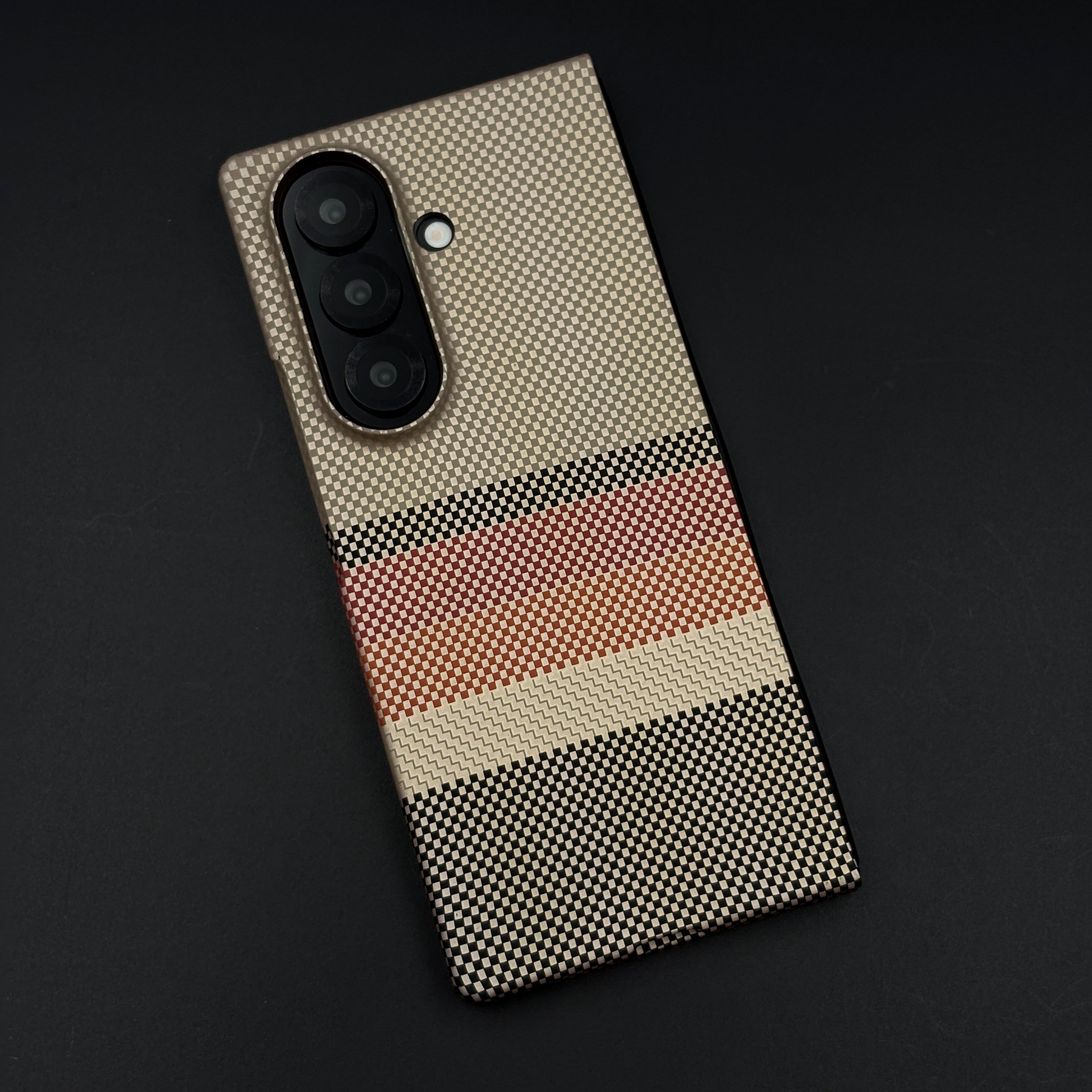 Beige Multi-Stripe Aramid Case with Hidden MagSafe for Samsung Galaxy Z Fold 6 | Camera Kickstand | Carbon Fibre Feel