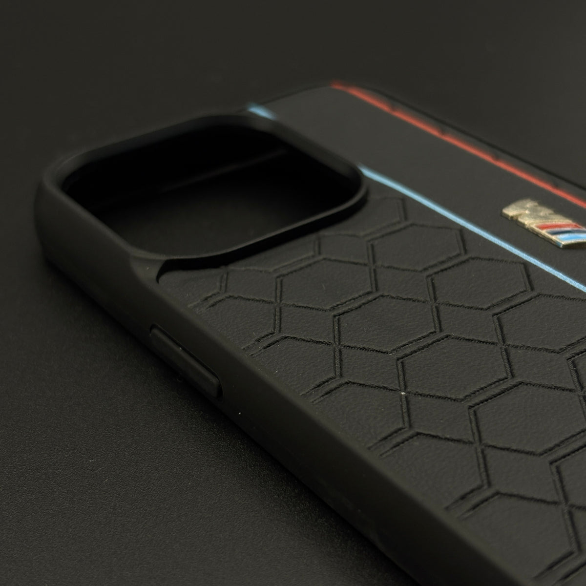Motorsport-Inspired M Performance Protective Case for iPhone 15 Pro with Textured Grip Design