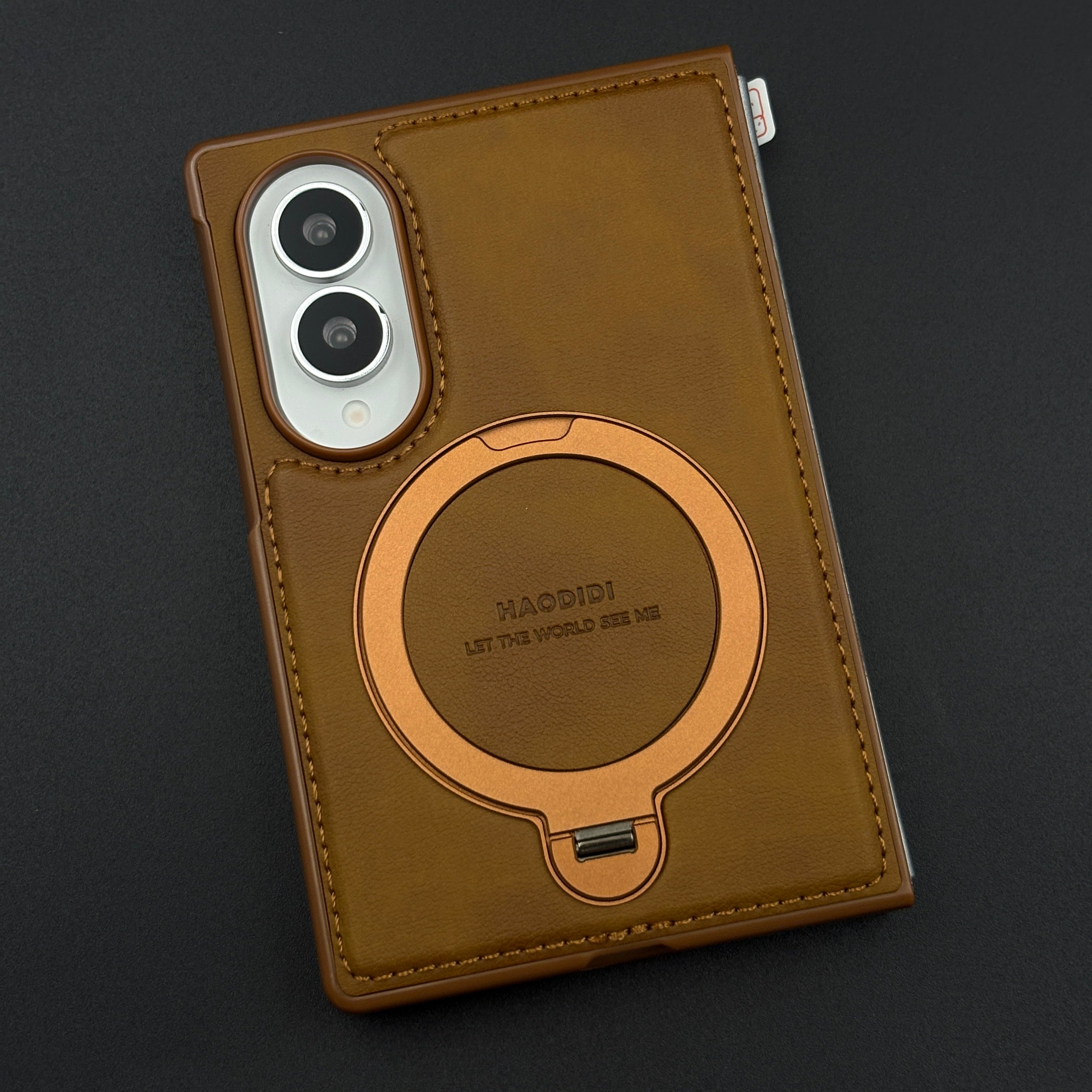 Stitched Leather MagSafe Ring Stand Case for Samsung Galaxy Z Fold 8 with Front Screen Guard