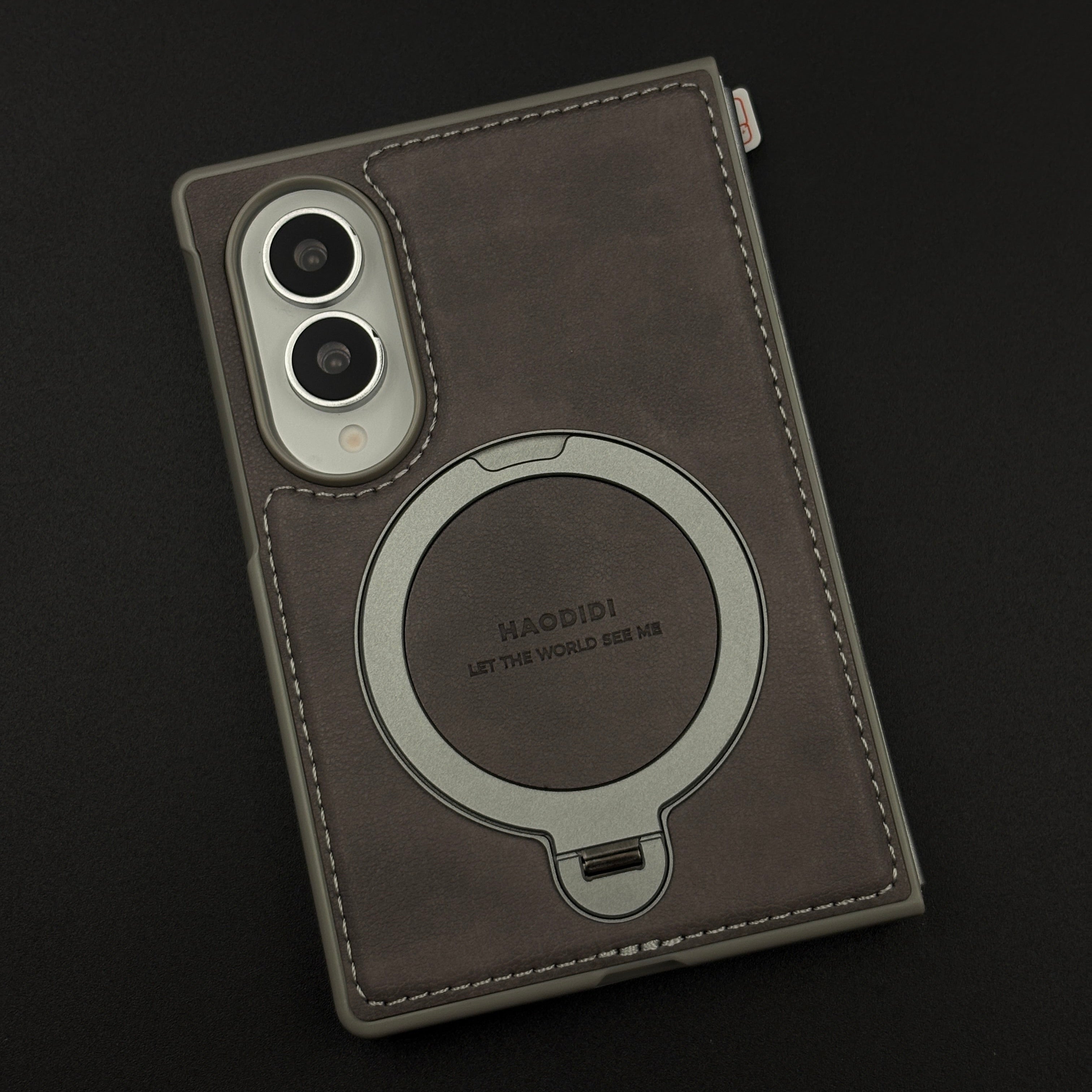Stitched Leather MagSafe Ring Stand Case for Samsung Galaxy Z Fold 8 with Front Screen Guard