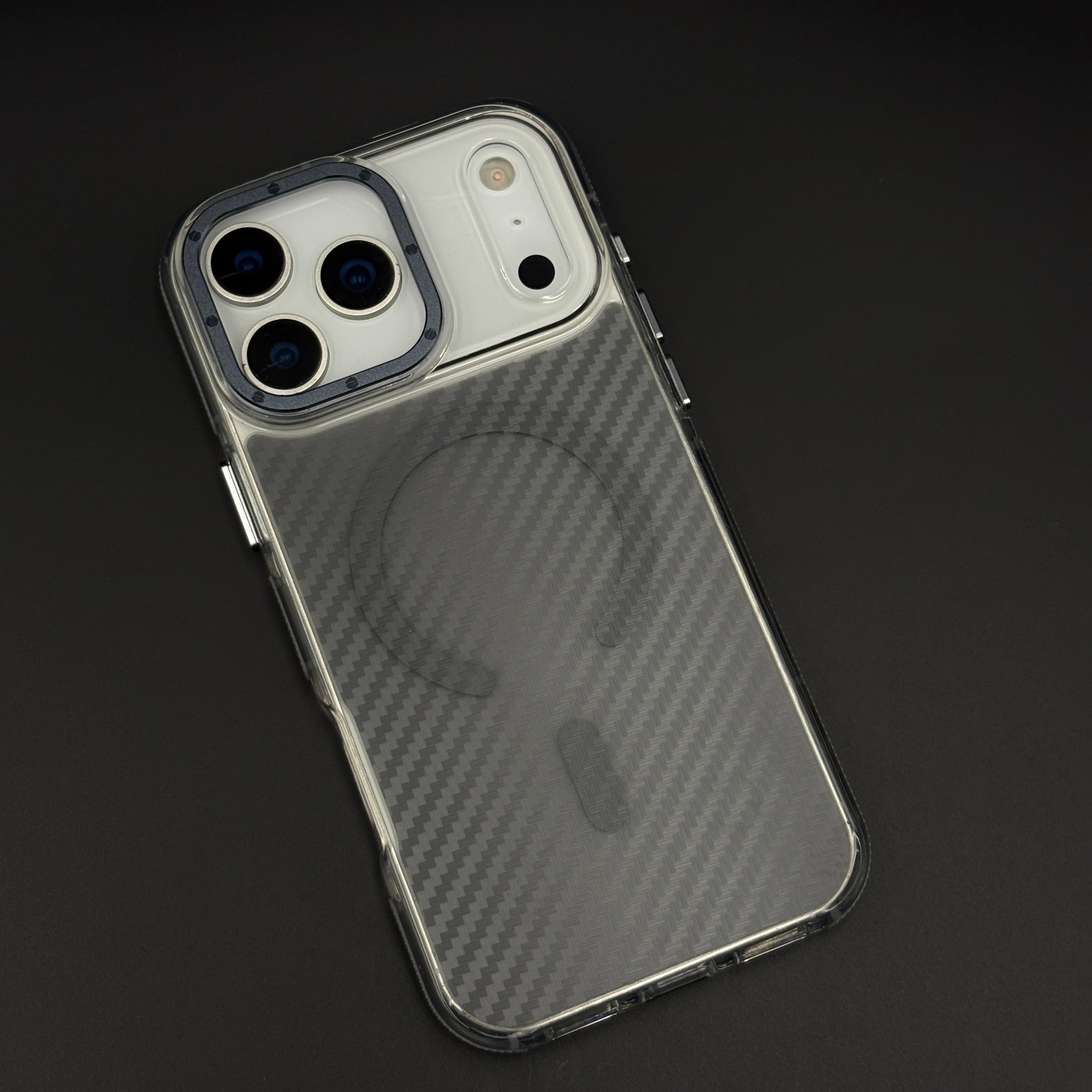Carbon Fibre Texture MagSafe Mobile Case Cover in Smoky Style for iPhone 17 Series