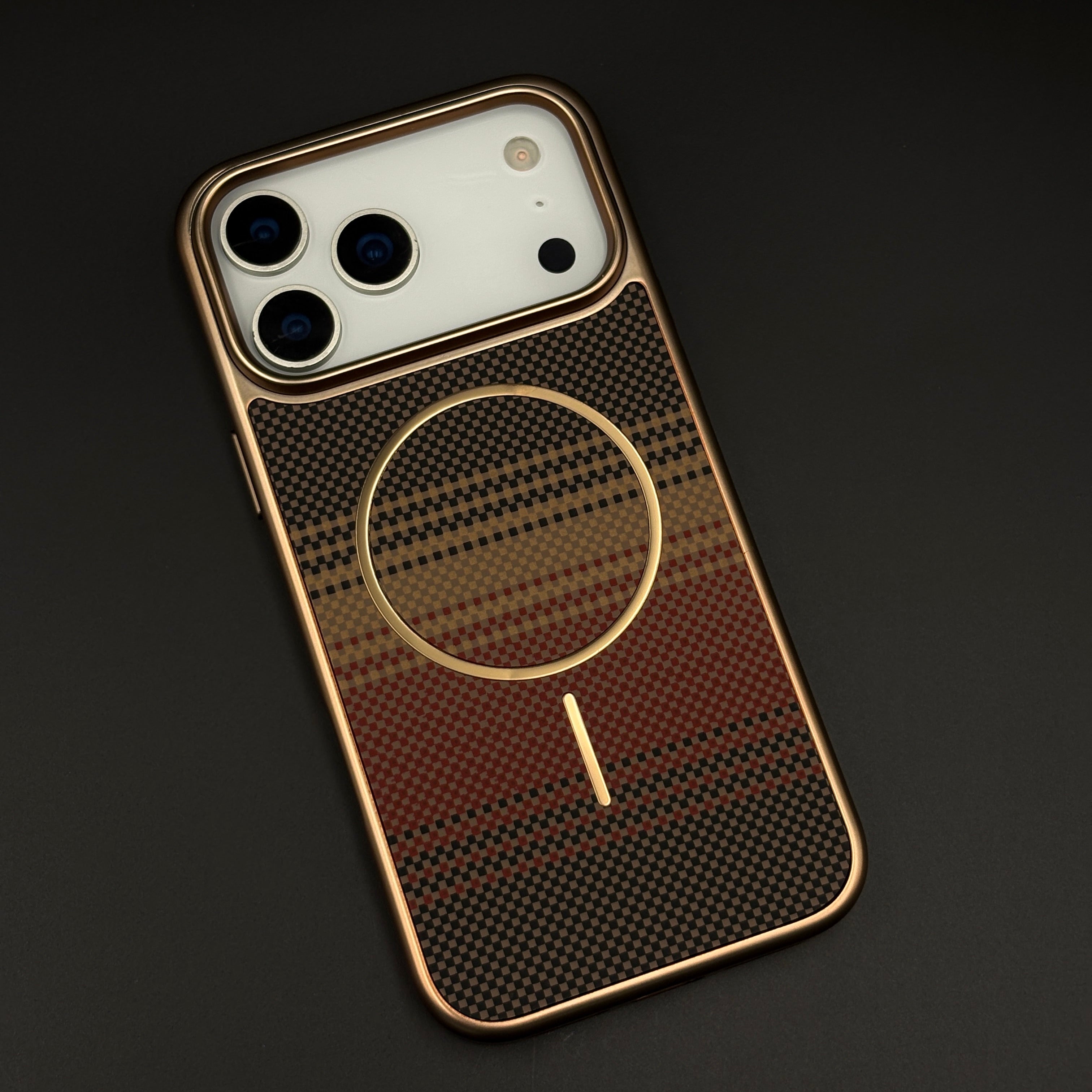 Carbon Fibre Royal Plaid Texture Electroplated MagSafe Mobile Case Cover for iPhone 17 Series