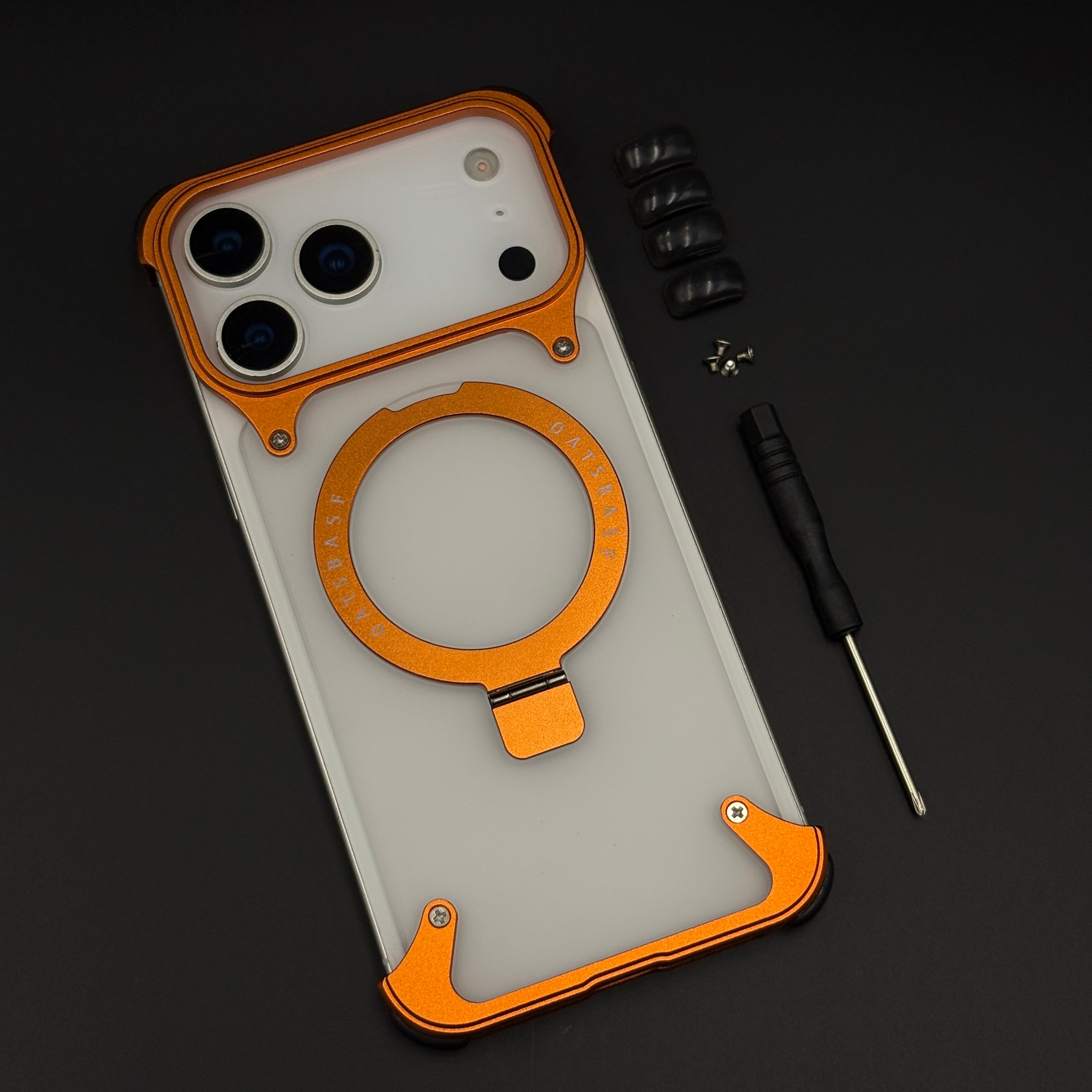 Smokey Frameless Metal Border MagSafe Mobile Case Cover with Screwdriver Kit for iPhone 17 Series