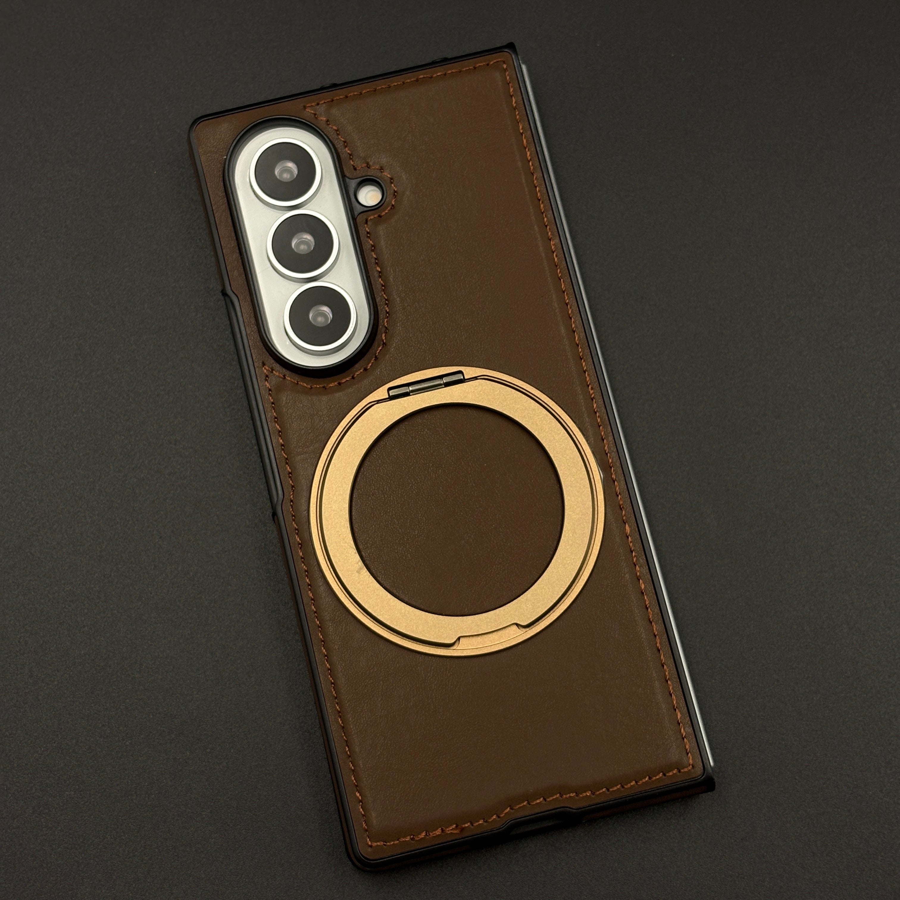 Stitched Leather MagSafe Ring Stand Case for Samsung Galaxy Z Fold 8 Ultra