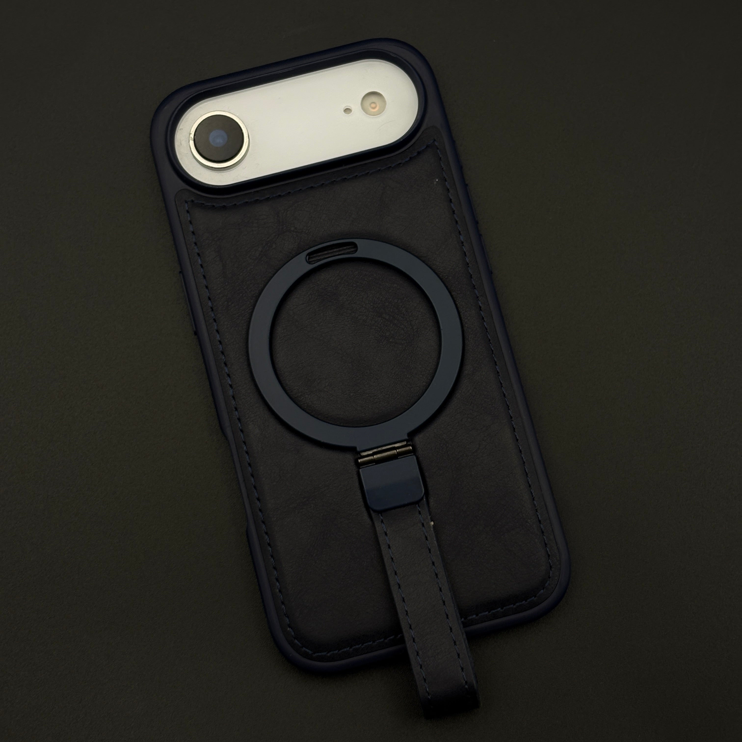 Stitch Leather MagSafe Case with Metal Stand & Strap Holder for iPhone 17 Air