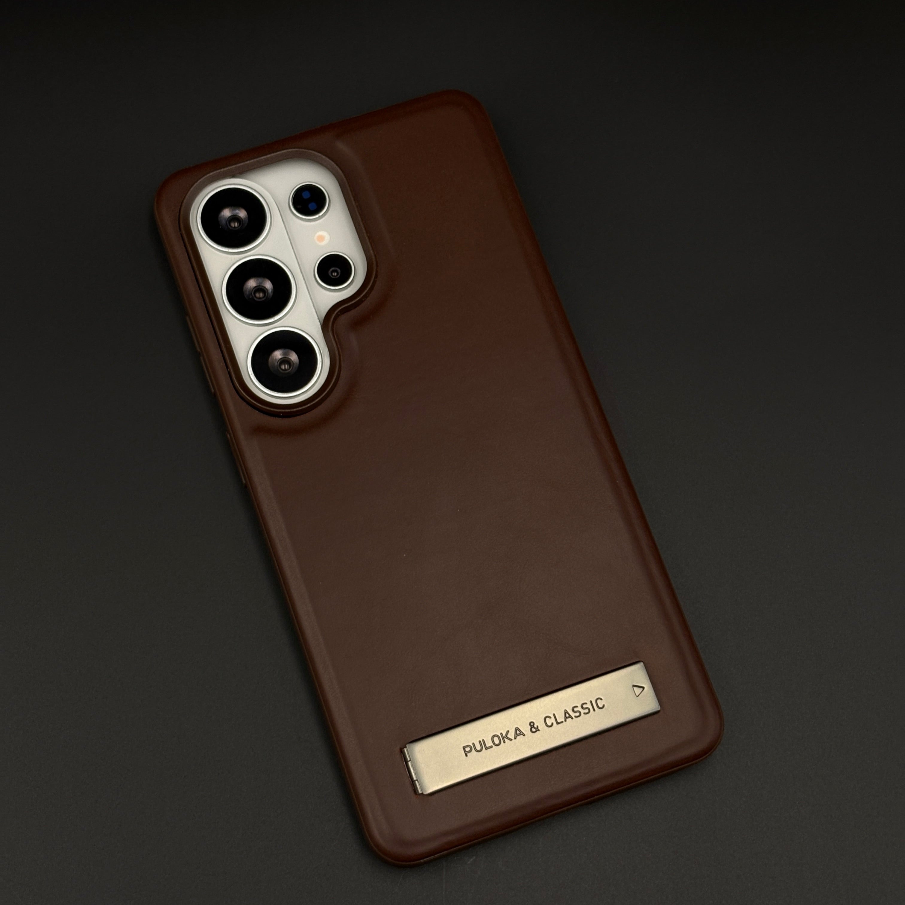 Leather Finish Metal Stand Mobile Case Cover for Samsung Galaxy S26 Ultra