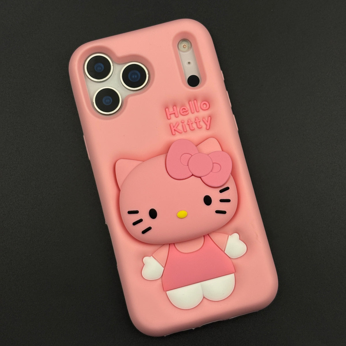 3D Kitty Cat Silicone Grip Stand Case for iPhone 17 Series with Pop-Out Holder