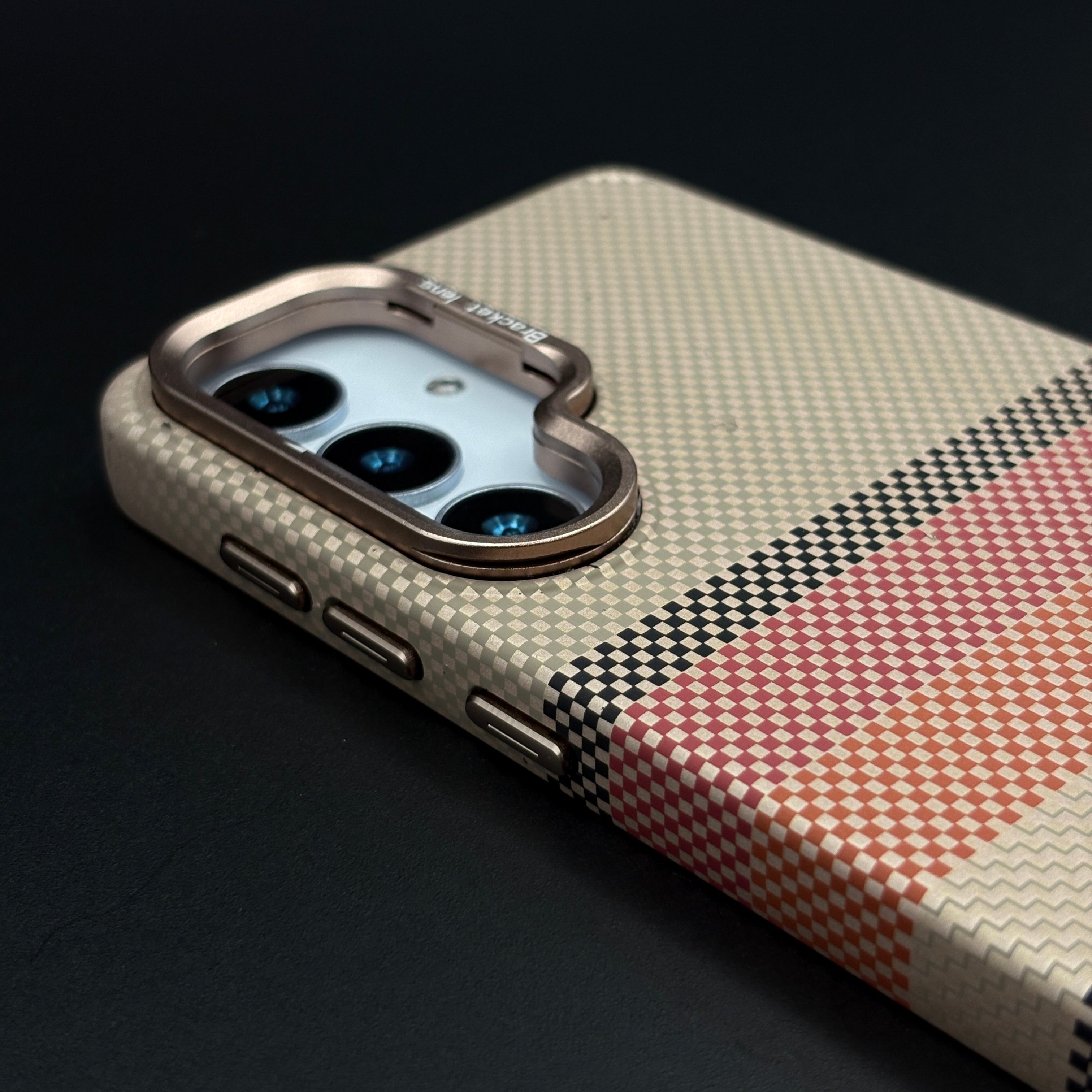 Beige Multi-Stripe Aramid Case with Hidden MagSafe for Samsung Galaxy S24 | Camera Kickstand | Carbon Fibre Feel