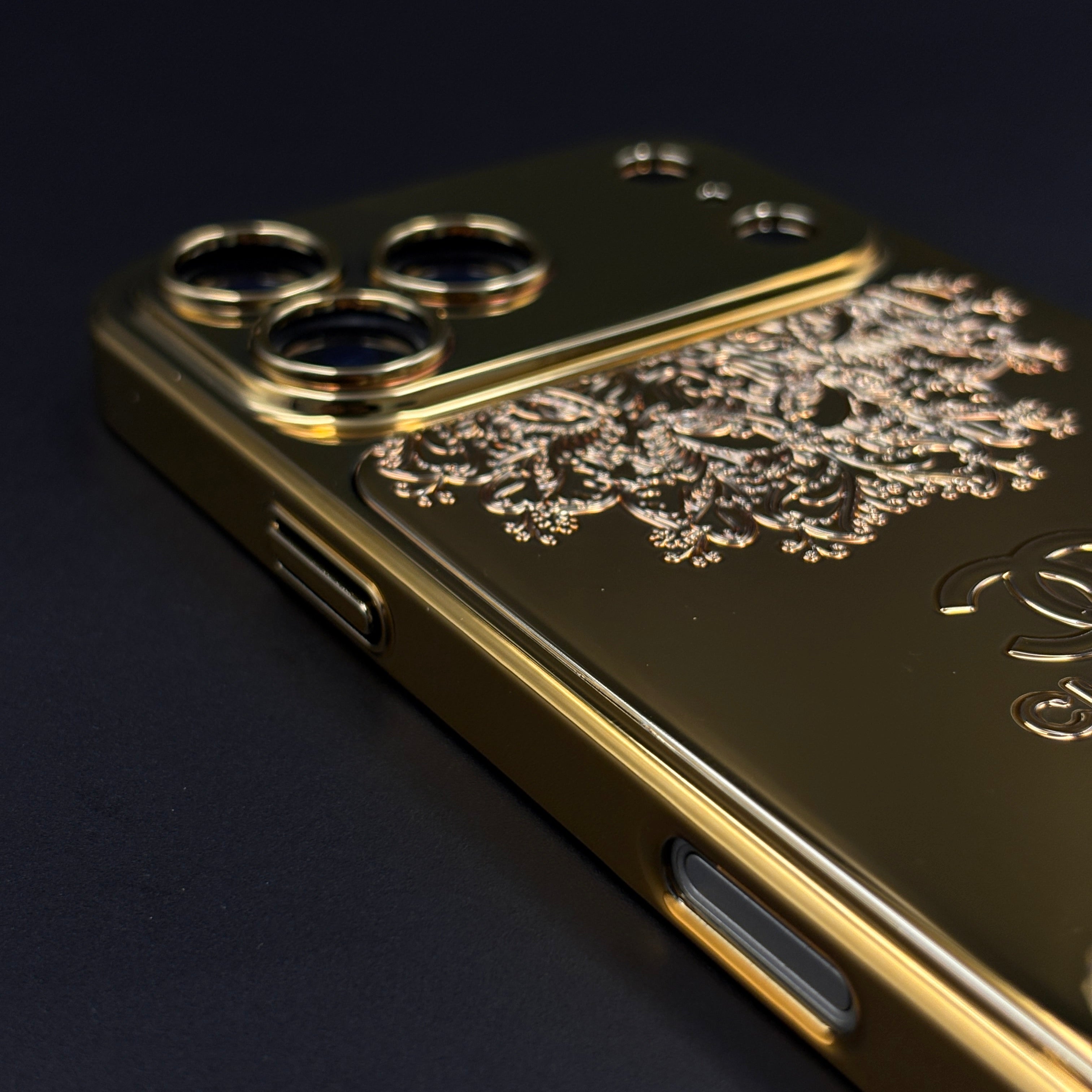 Gold Baroque Embossed CC Luxury Case for iPhone 17 Series