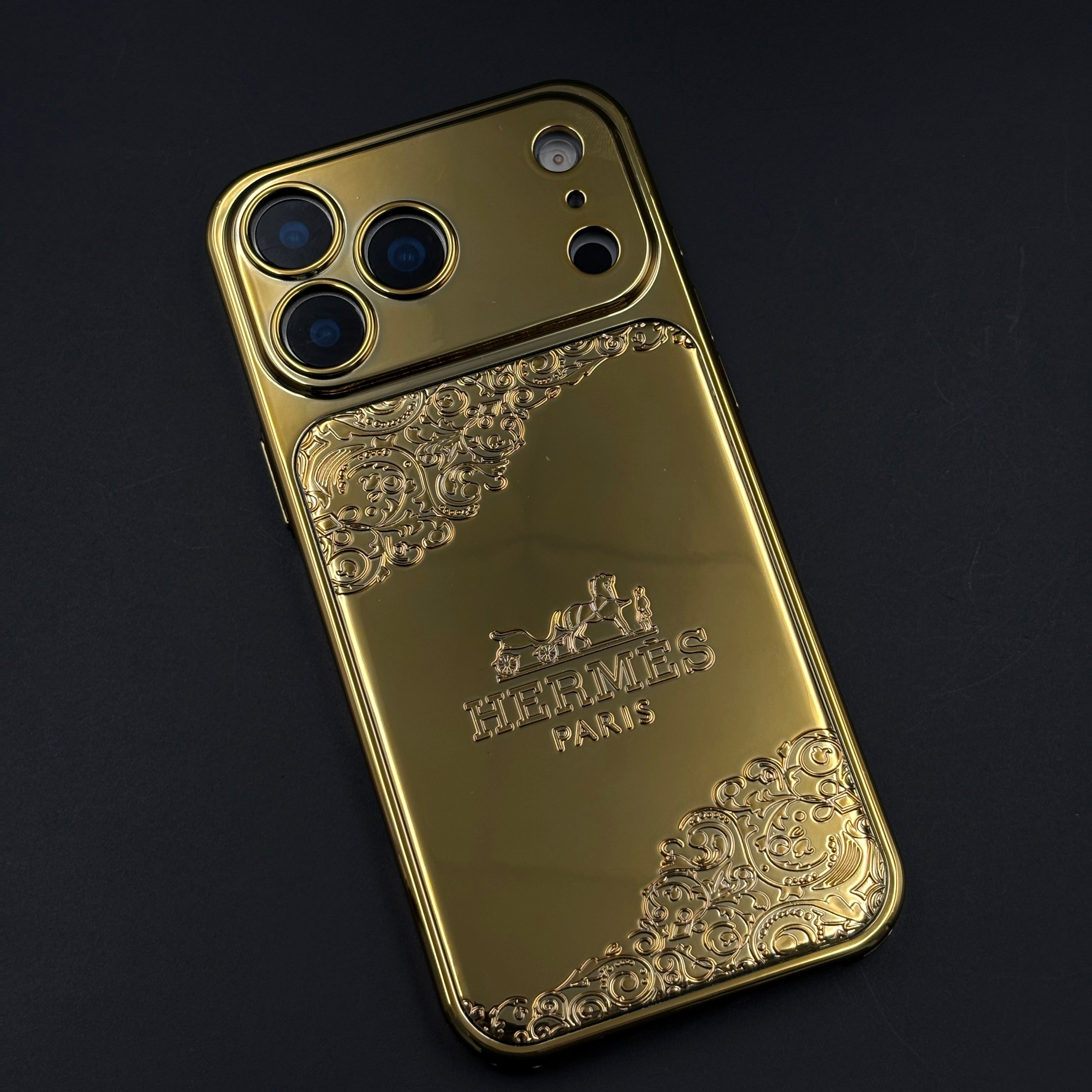 Gold Embossed HMS Luxury Case for iPhone 17 Series with Camera Protection