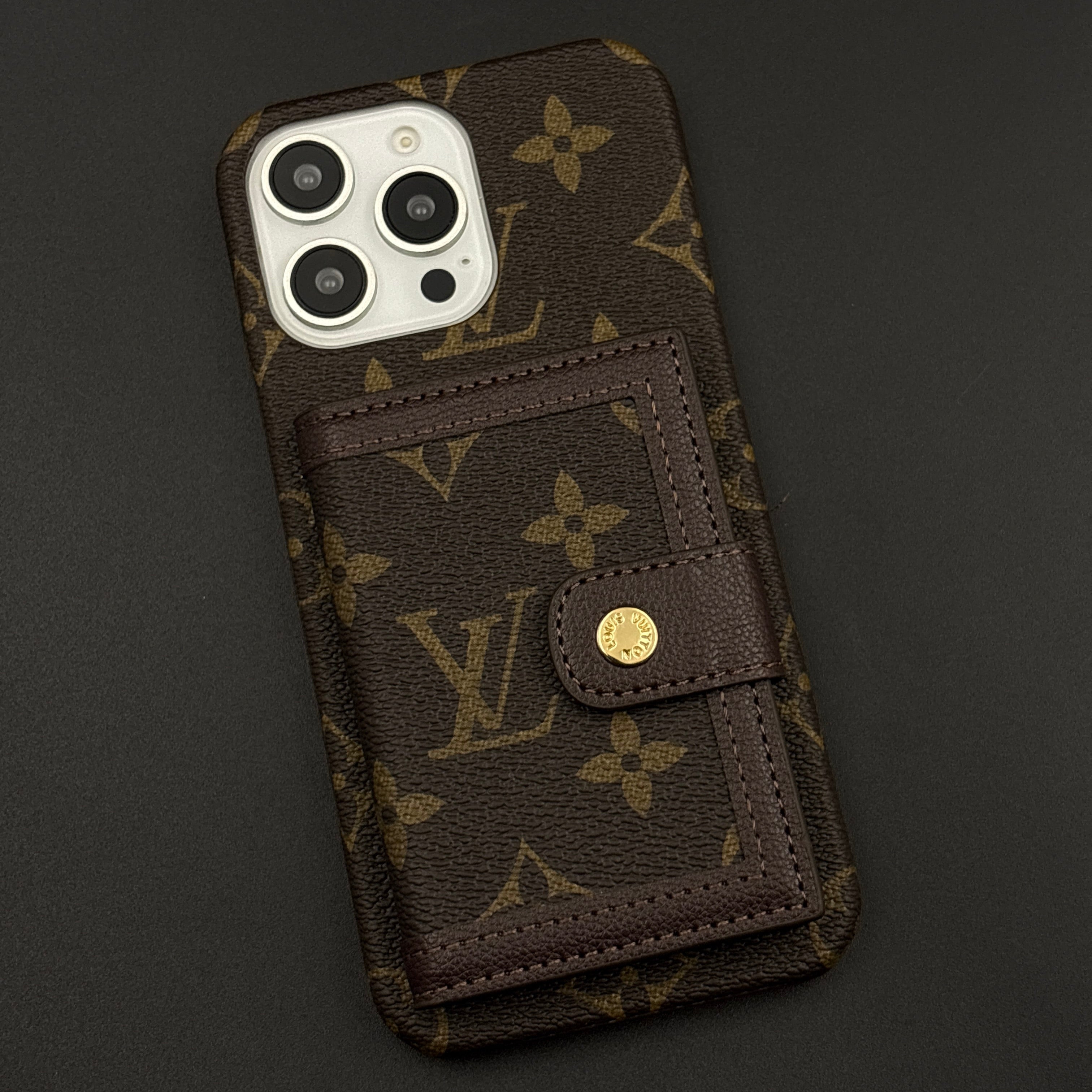 Luxury Fashion Brand Brown Cardholder Wallet Case for iPhone