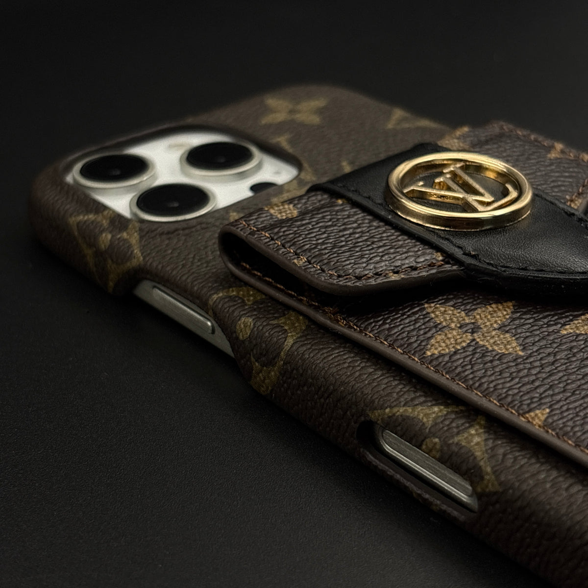 Luxury Fashion Brand Monogram Cardholder Case for iPhone 16 Series with Detachable Sling