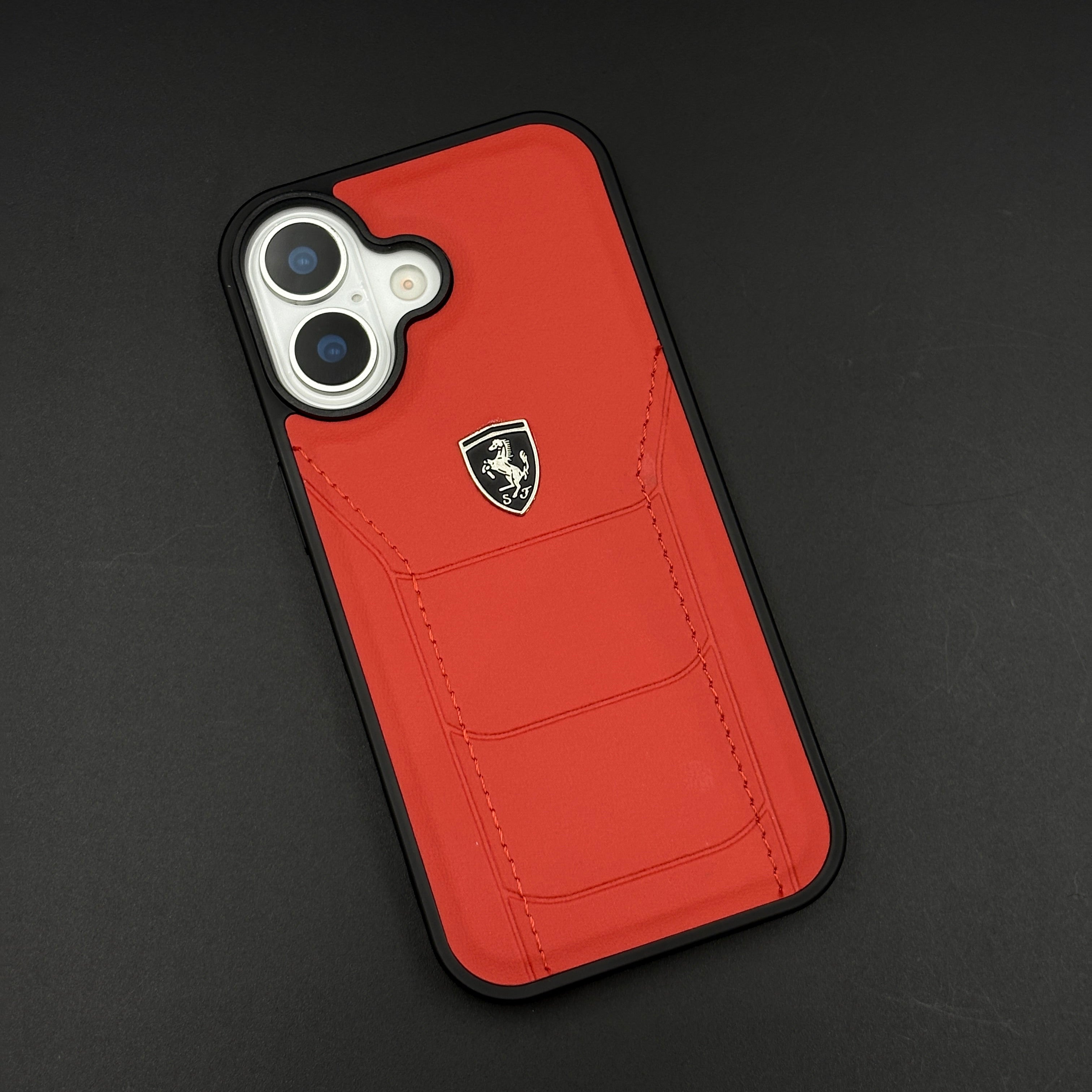 Luxury FR Stitched Leather Phone Case Cover for iPhone 17 | Iconic Red Design