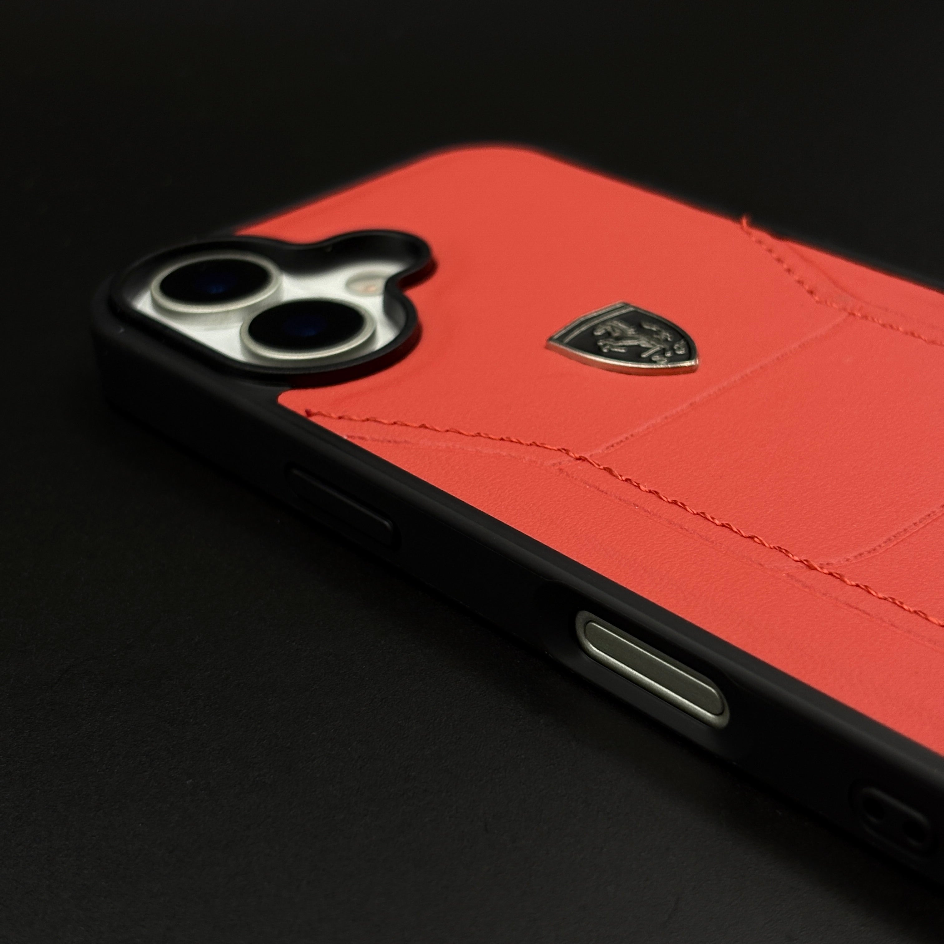 Luxury FR Stitched Leather Phone Case Cover for iPhone 17 | Iconic Red Design