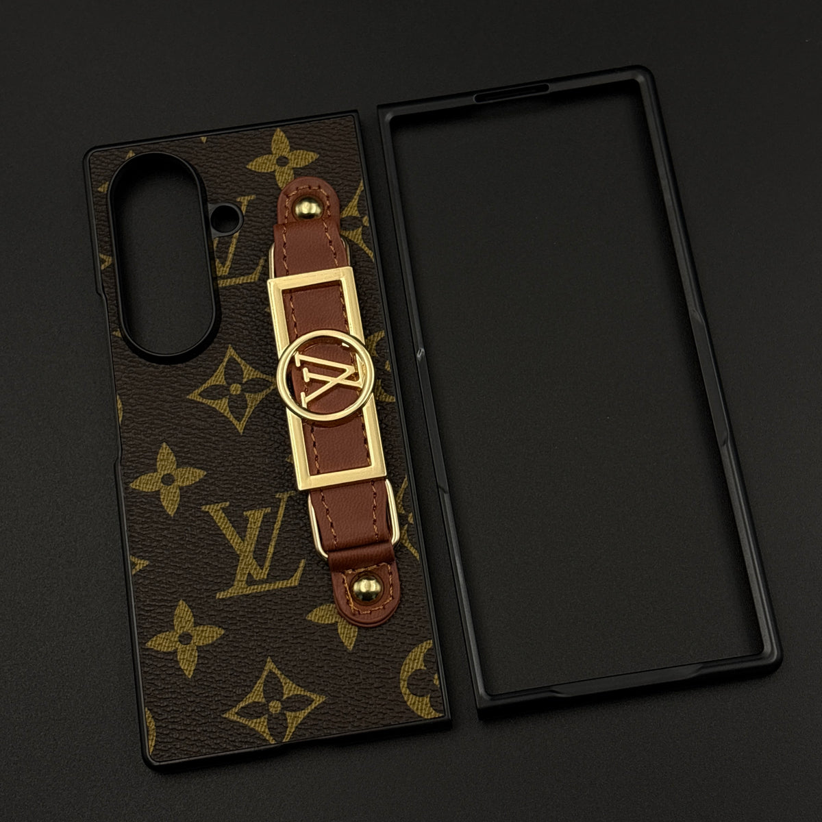 Luxury Brand Leather Case with Gold Buckle Belt Strap for Samsung Galaxy Z Fold 5