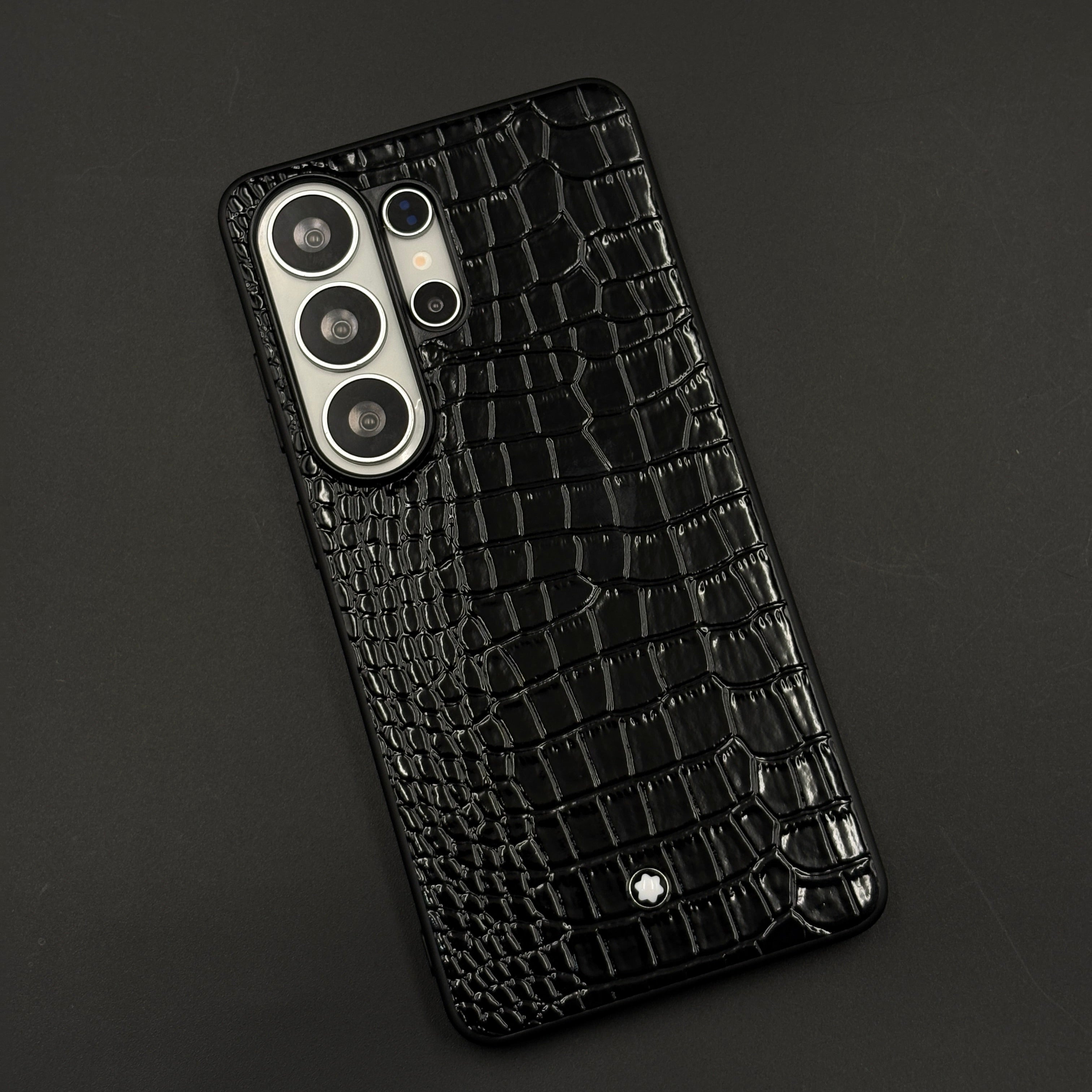 MB Logo Croc Texture Leather Style Mobile Case Cover for Samsung Galaxy S26 Ultra