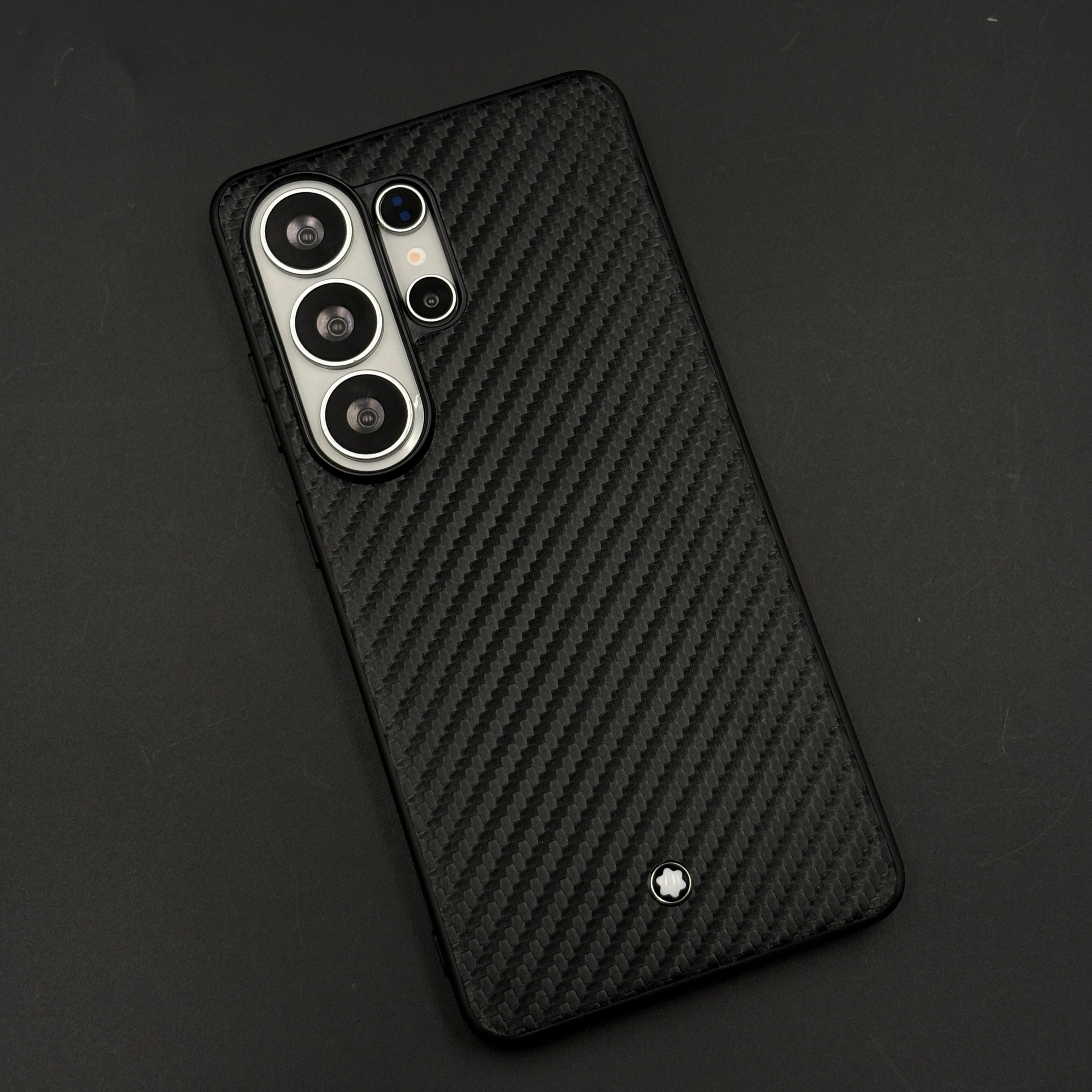 MB Logo Carbon Fibre Texture Leather Style Mobile Case Cover for Samsung Galaxy S26 Ultra