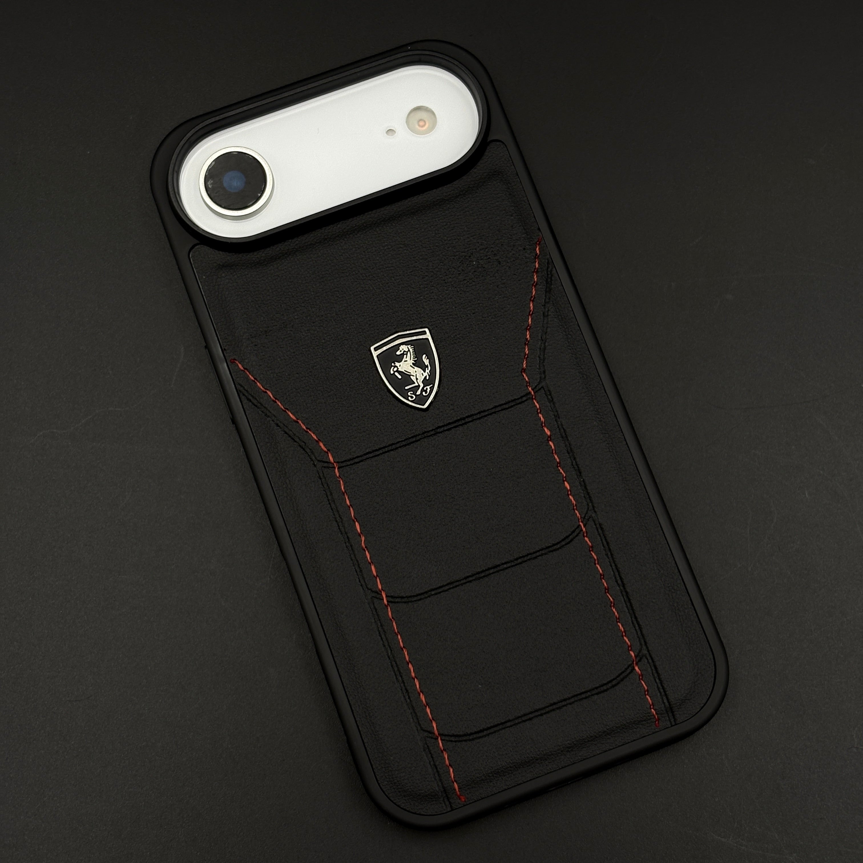 Luxury FR Stitched Leather Phone Case Cover for iPhone 17 Air | Iconic Black Design