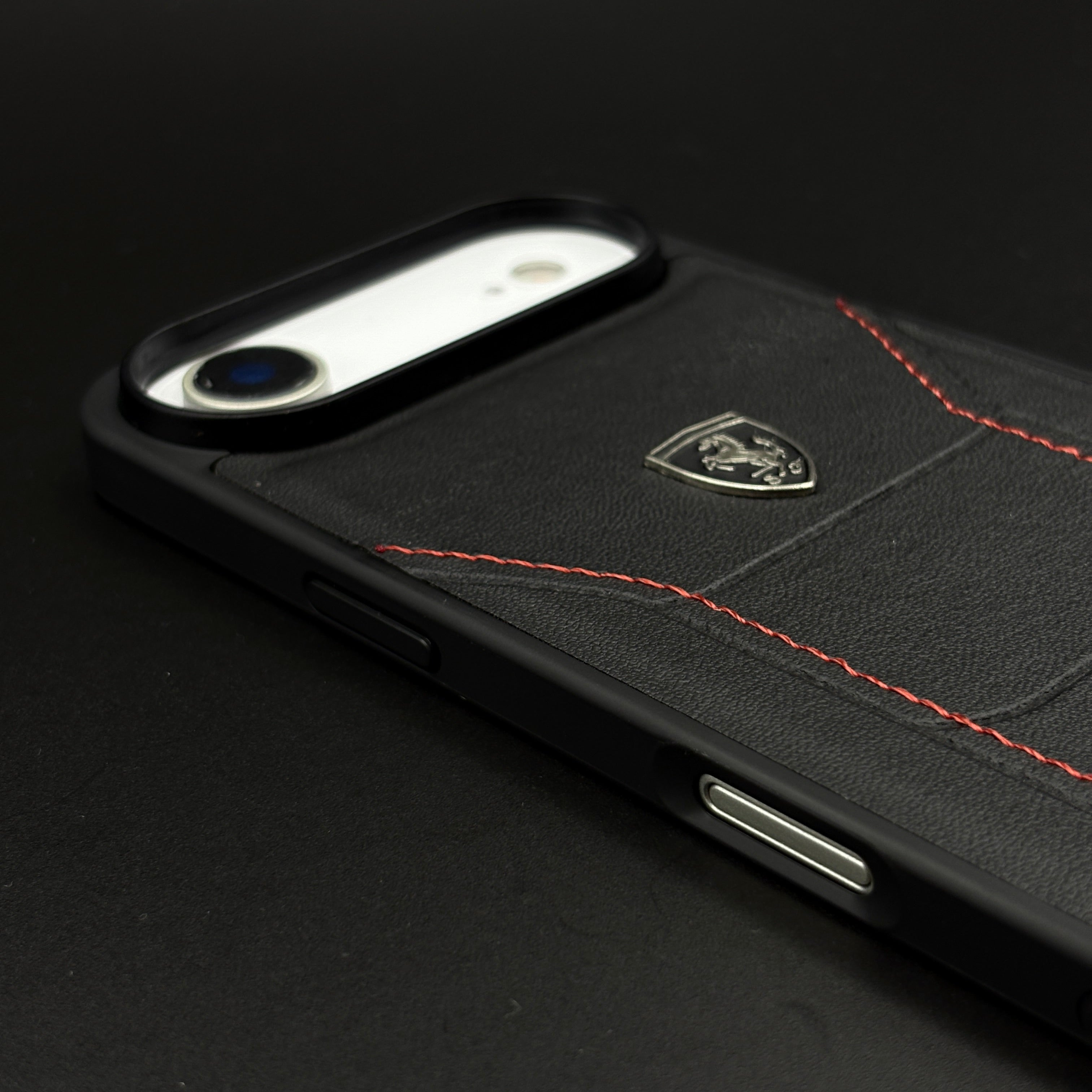 Luxury FR Stitched Leather Phone Case Cover for iPhone 17 Air | Iconic Black Design