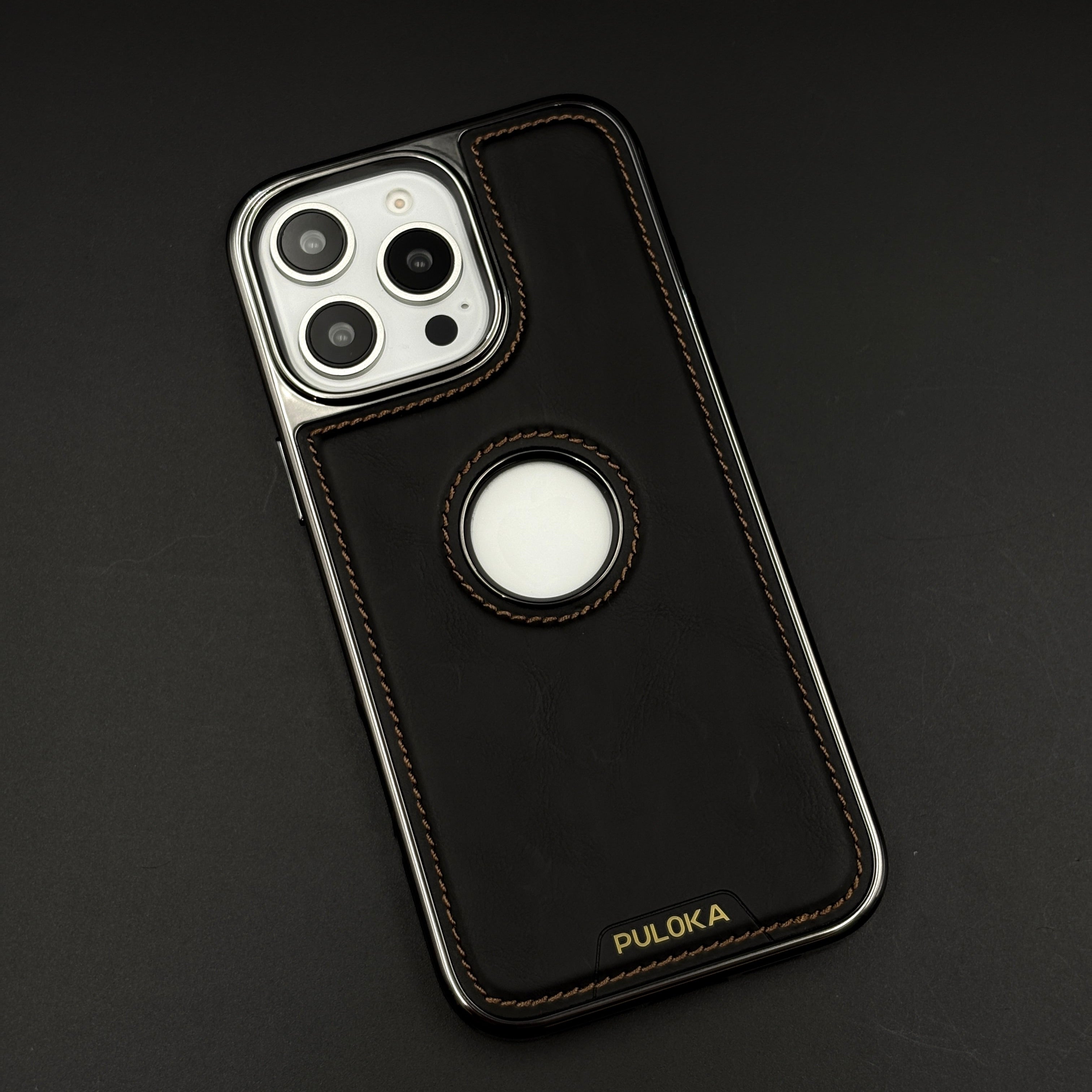 Stitch Leather Hidden MagSafe Phone Case Cover for iPhone | Chrome Trim Luxury