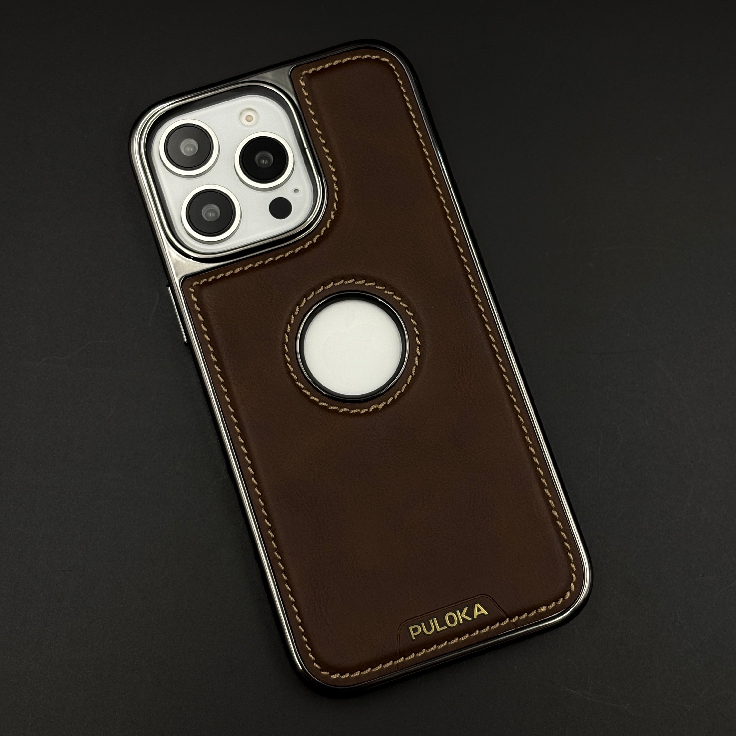 Stitch Leather Hidden MagSafe Phone Case Cover for iPhone | Chrome Trim Luxury