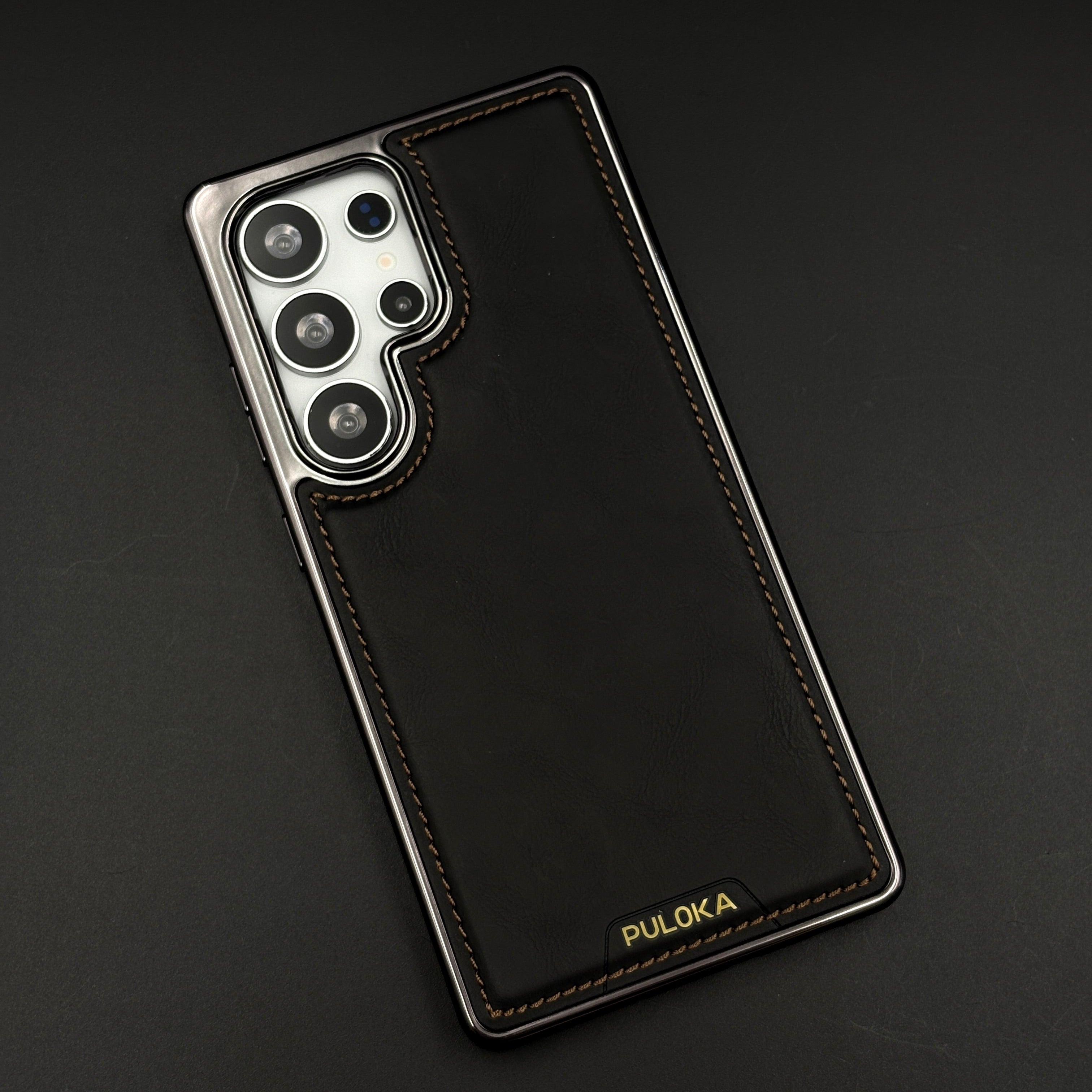 Stitch Leather Hidden MagSafe Case for Samsung Galaxy S24 Ultra | Chrome Trim Luxury