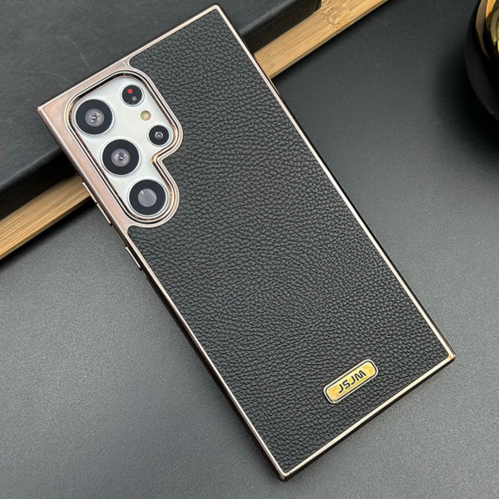 Samsung Galaxy S23 Ultra Chrome Plated Pebble Leather Texture Case Cover