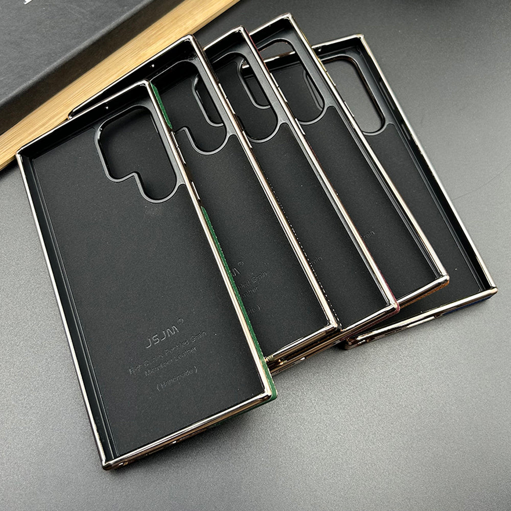 Samsung Galaxy S23 Ultra Chrome Plated Pebble Leather Texture Case Cover