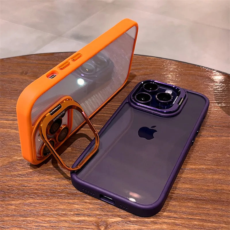 iPhone 15 Series Metal Stand Hybrid Non-Yellowing Case with Camera