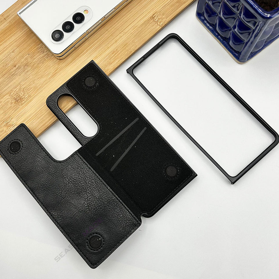 Samsung Galaxy Z Fold 4 Leather Case With Back Side Protective Card Holder Slot