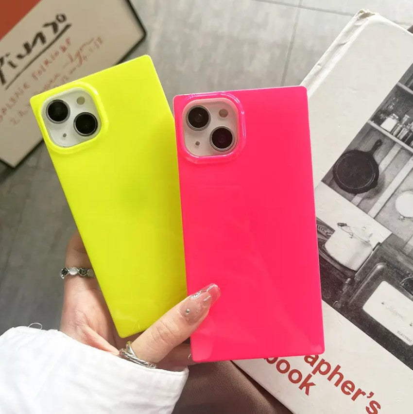iPhone Fluorescent Square Shape Design Neon Color Solid Case