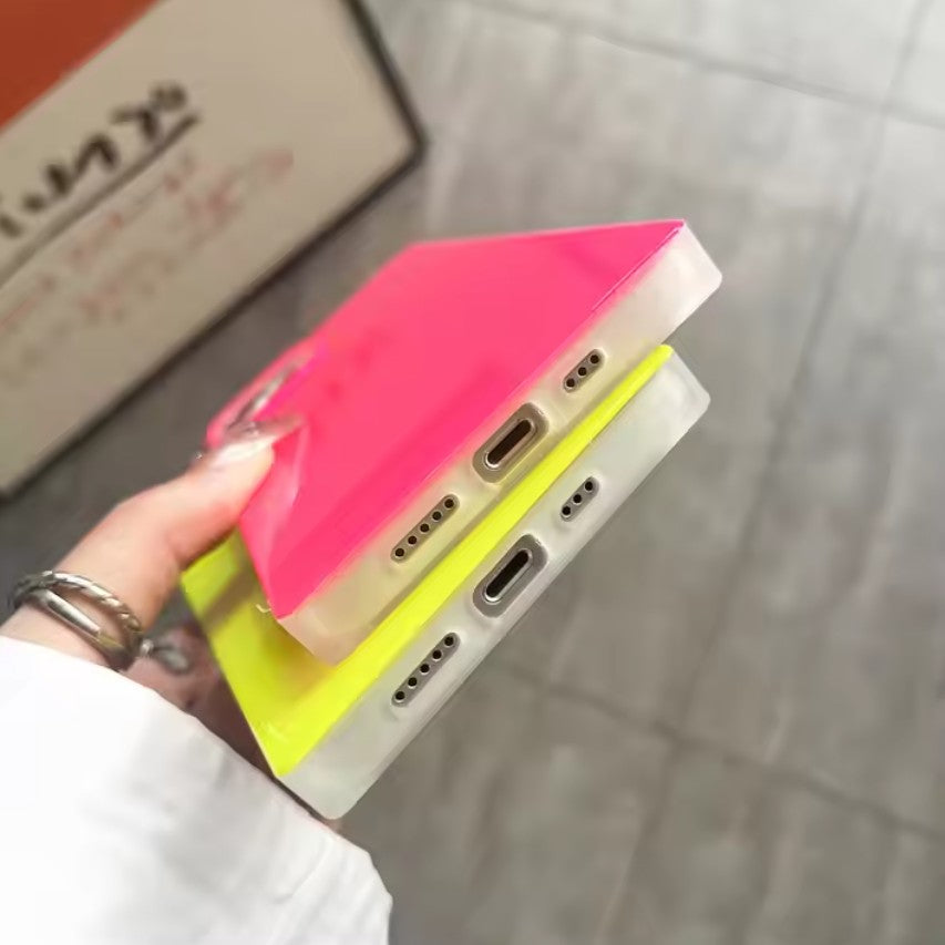 iPhone Fluorescent Square Shape Design Neon Color Solid Case