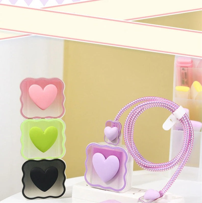 iPhone Cable Protector and Adapter Charging Case Love Heart Transparent