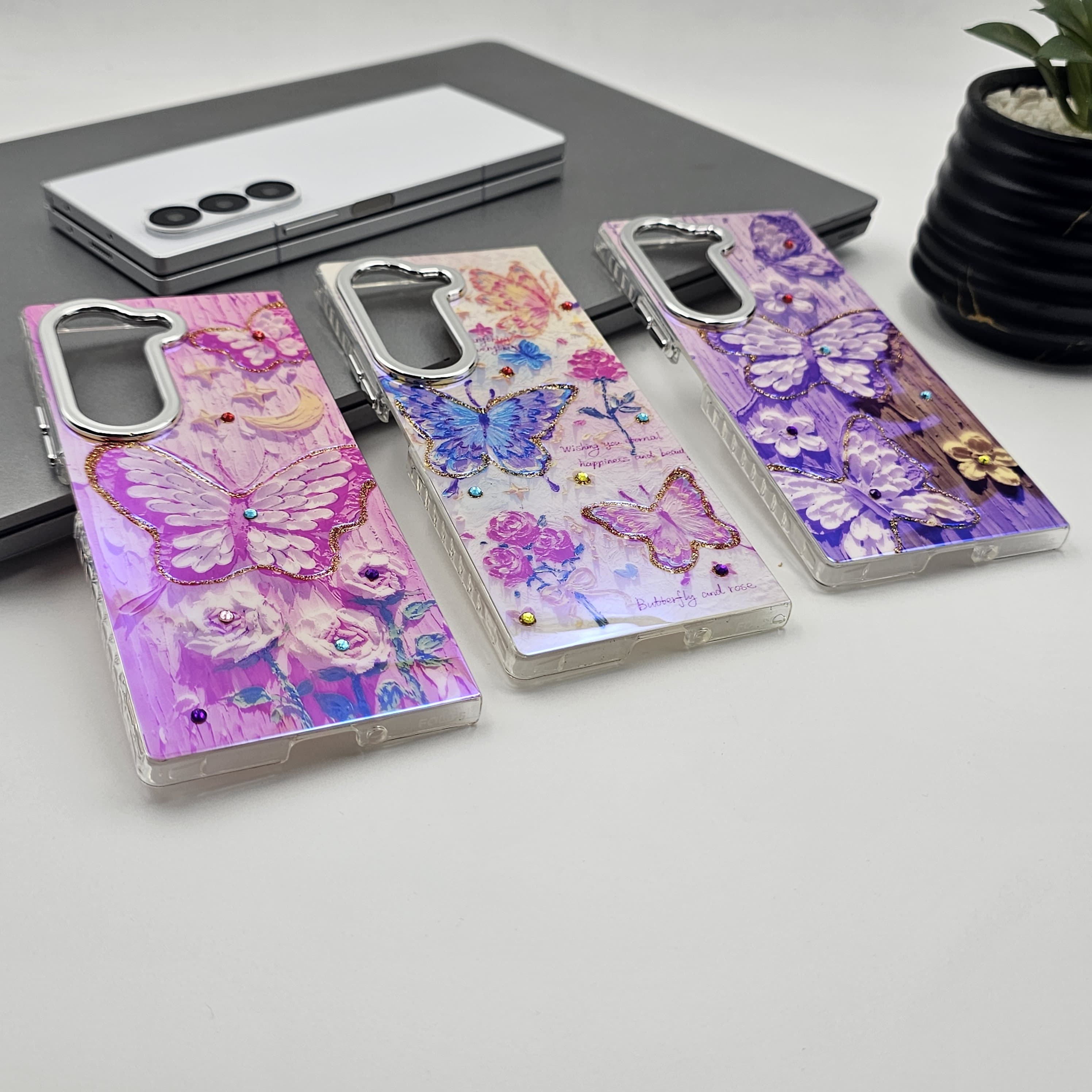Samsung Galaxy Fold 6 3D Butterfly Painting Shimmer Case