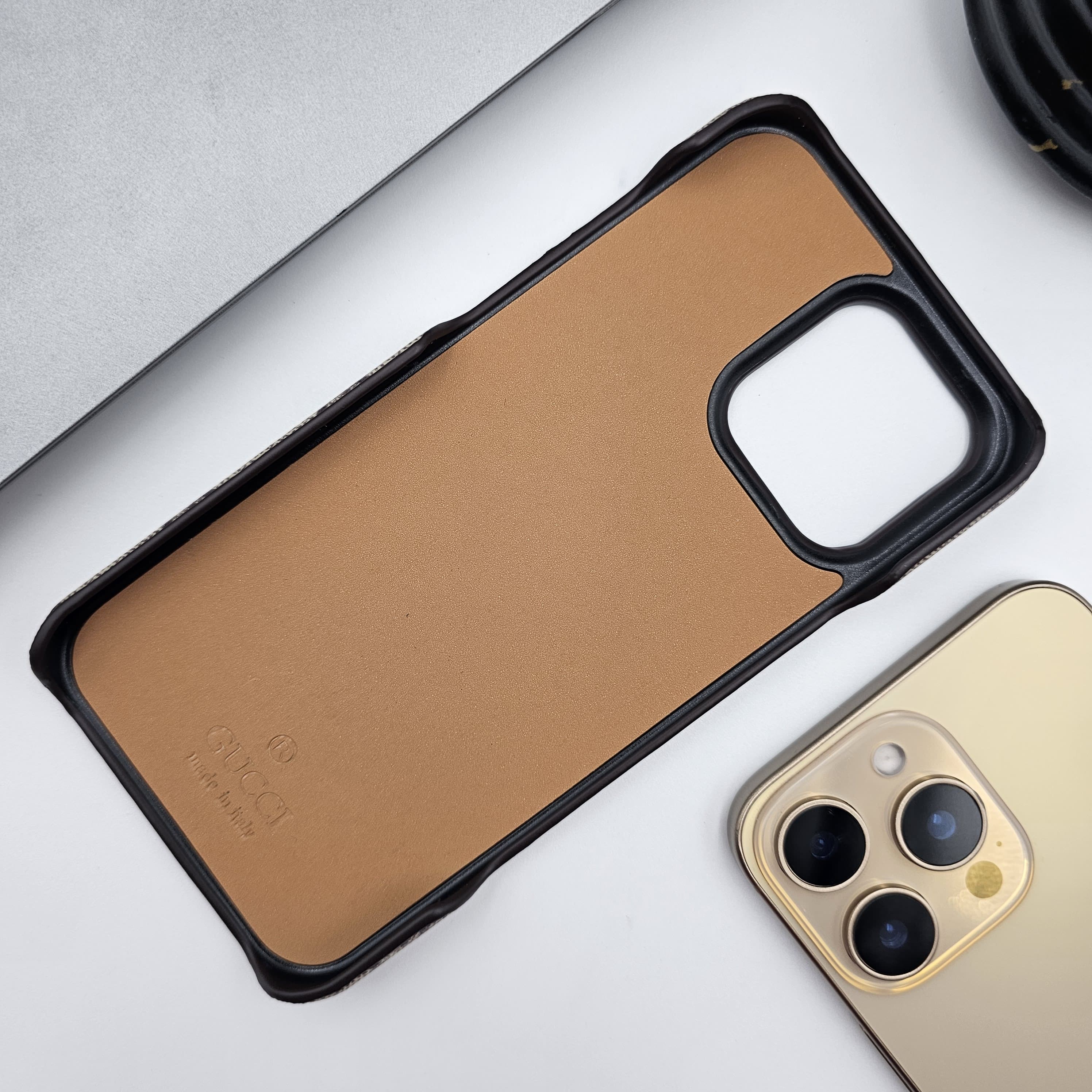 iPhone Luxury GG Metal Logo PU Leather Case