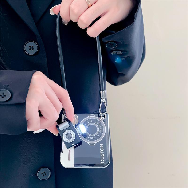 Vintage Camera Case with Flash & Sling for Samsung Galaxy Z Flip 6 | Retro Design | Functional LED Light